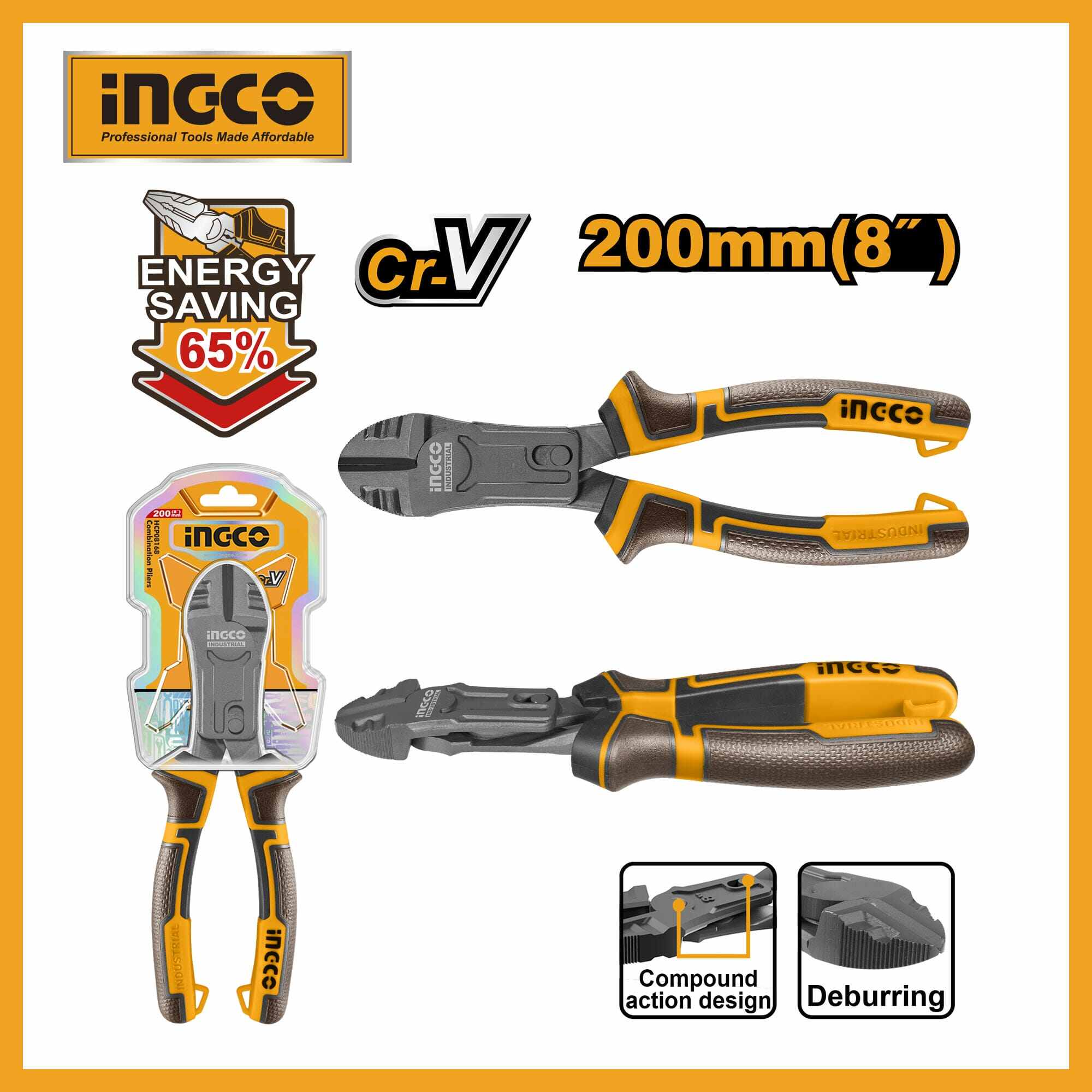 Compound Action Diagonal Cutting Pliers 8" Ingco hcdcp58200