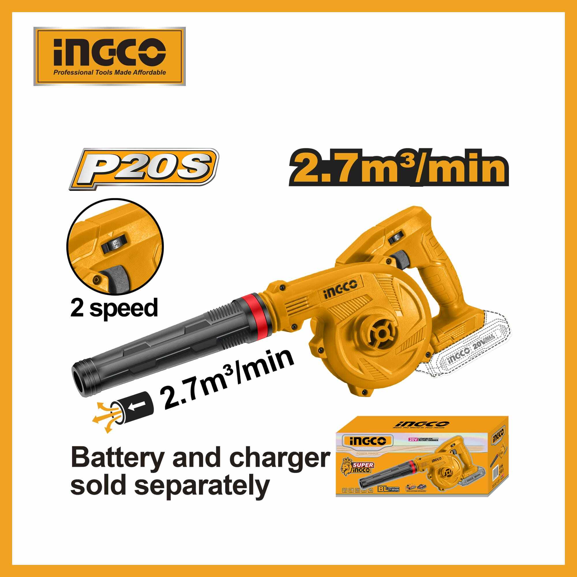 Lithium-ion Aspirator 20v Blower Ingco cabli200181 (with Battery & Charger) 2 Lithium-ion Aspirator 20v Blower Ingco cabli200181 (with Battery & Charger) - Image 2