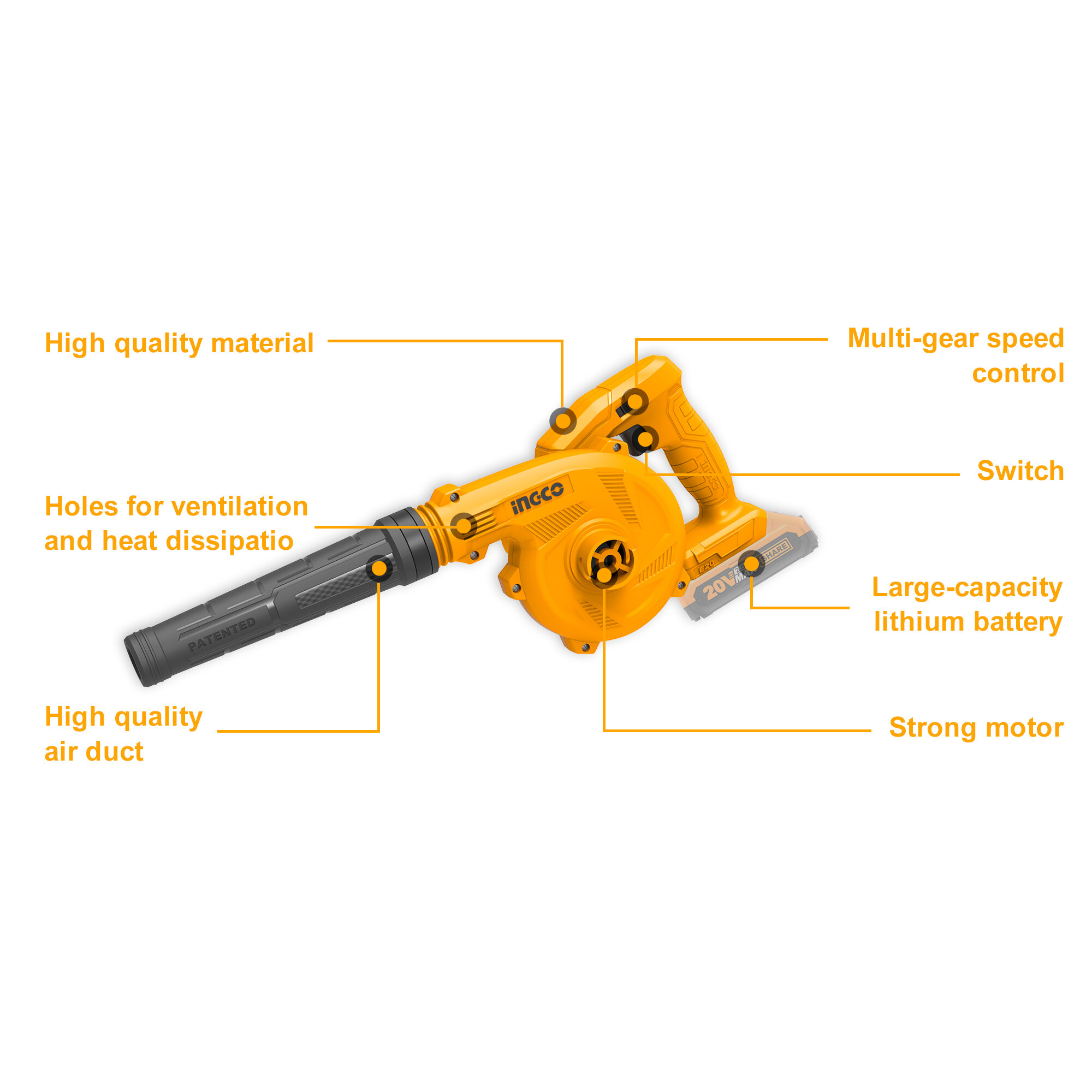 Lithium-ion Aspirator 20v Blower Ingco cabli200181 (with Battery & Charger) 3 Lithium-ion Aspirator 20v Blower Ingco cabli200181 (with Battery & Charger) - Image 3