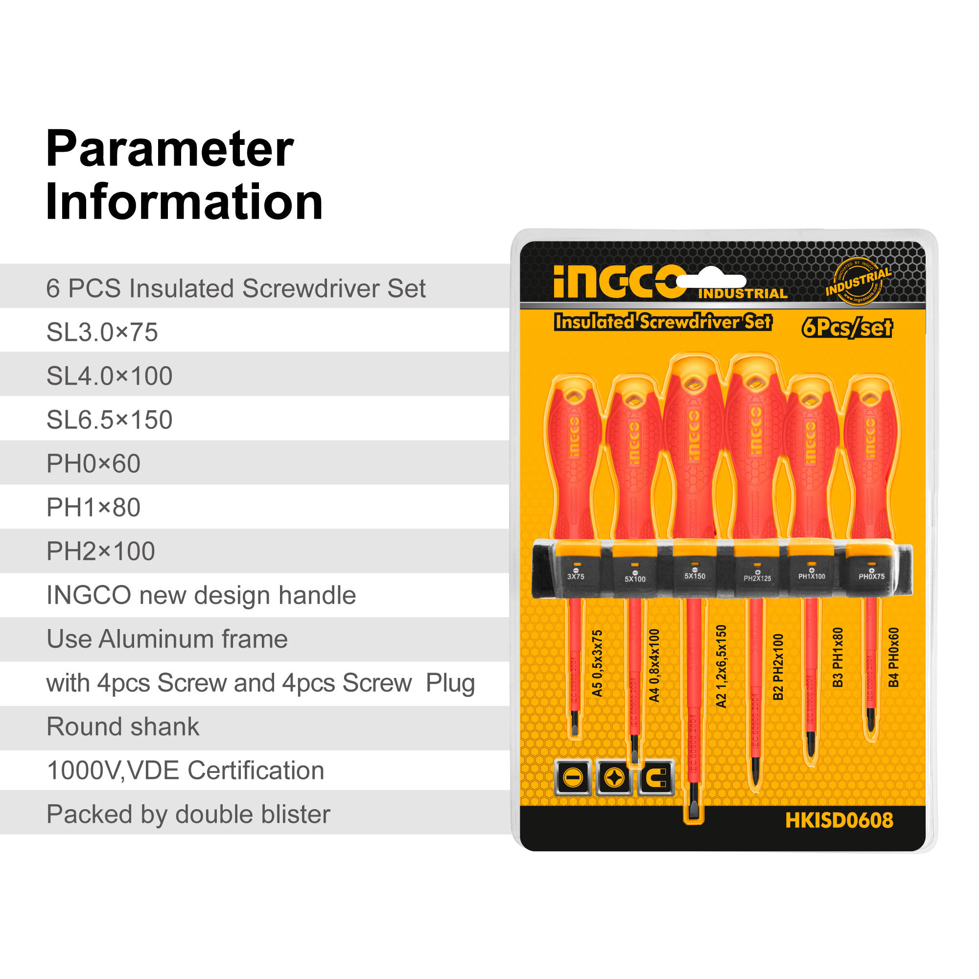 6 Pcs Insulated Screwdriver Set Ingco hkisd0608