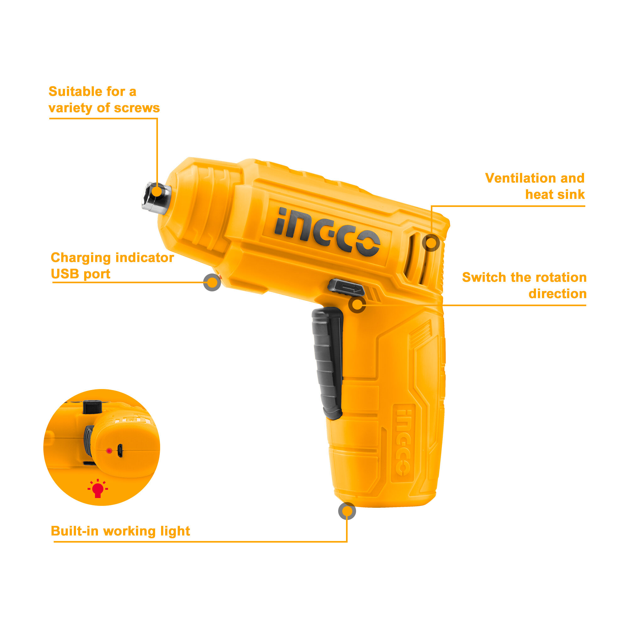 Lithium-ion Industrial Cordless Screwdriver- 4v Ingco csdli0402 2 Lithium-ion Industrial Cordless Screwdriver- 4v Ingco csdli0402 - Image 2