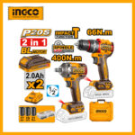 Lithium-ion Cordless Brushless Impact Drill & Impact Wrench 2 Pcs Combo Kit Ingco ckli20275