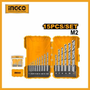 15 Pcs Hss M2 Drill Bits Set Ingco akdl51502