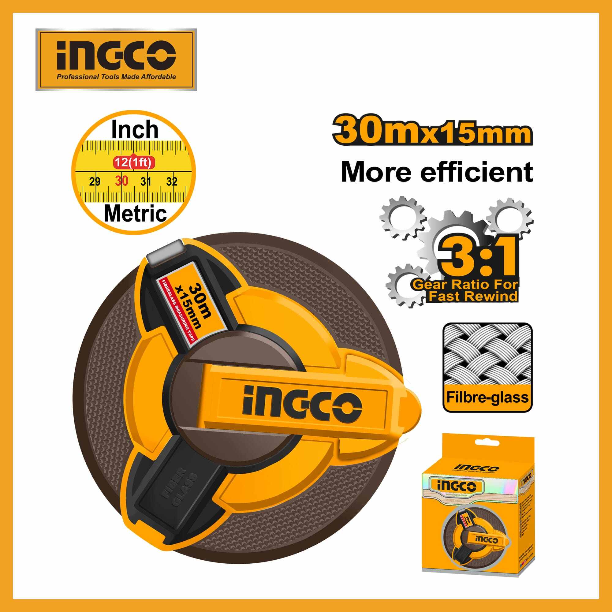Fibreglass Measuring Tape 30m Ingco hfmt8330