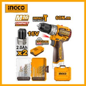 Lithium-ion Compact Brushless Cordless Impact Drill 16v Ingco cosli241199 (two Battery)