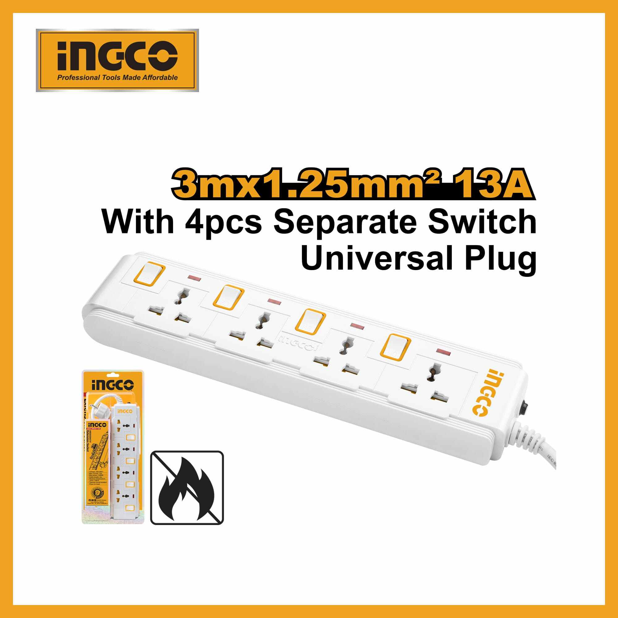 Extension Socket 4 Ways Ingco hes03041v