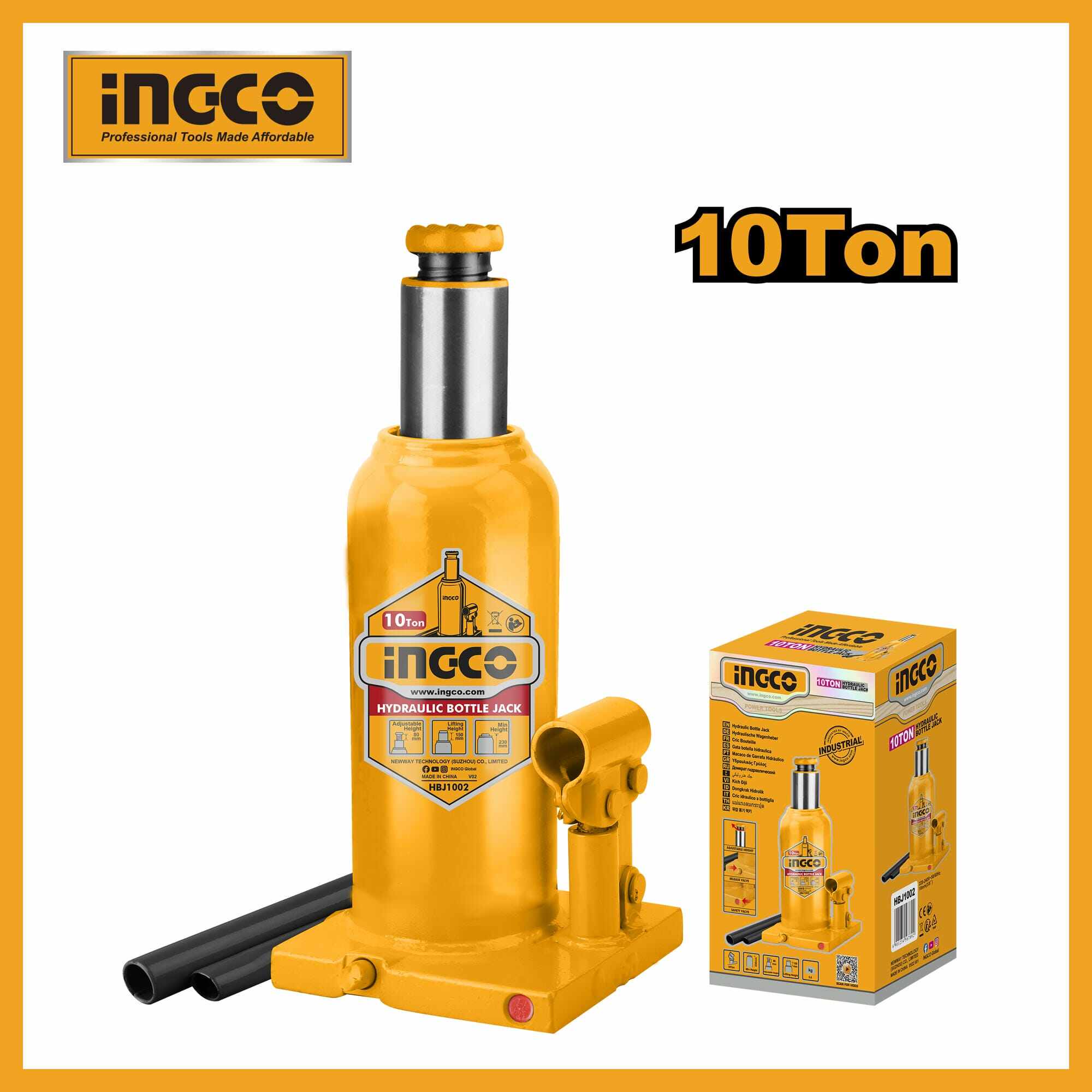Hydraulic Bottle Jack 10ton Ingco hbj1002