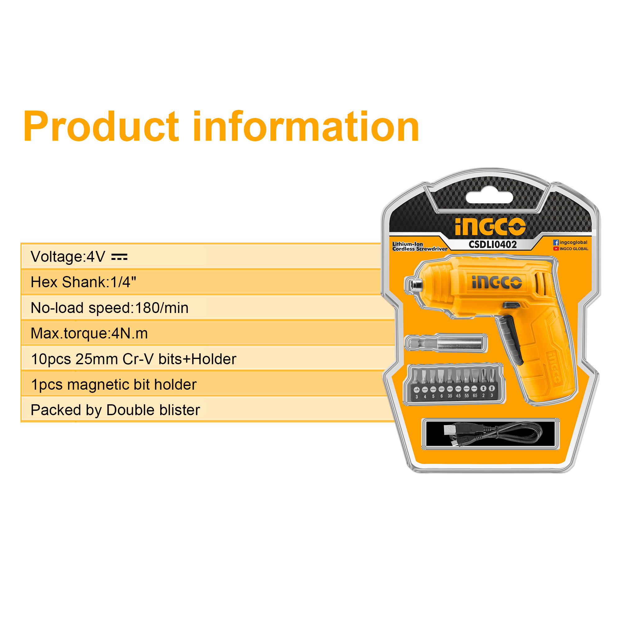 Lithium-ion Industrial Cordless Screwdriver- 4v Ingco csdli0402 6 Lithium-ion Industrial Cordless Screwdriver- 4v Ingco csdli0402 - Image 6