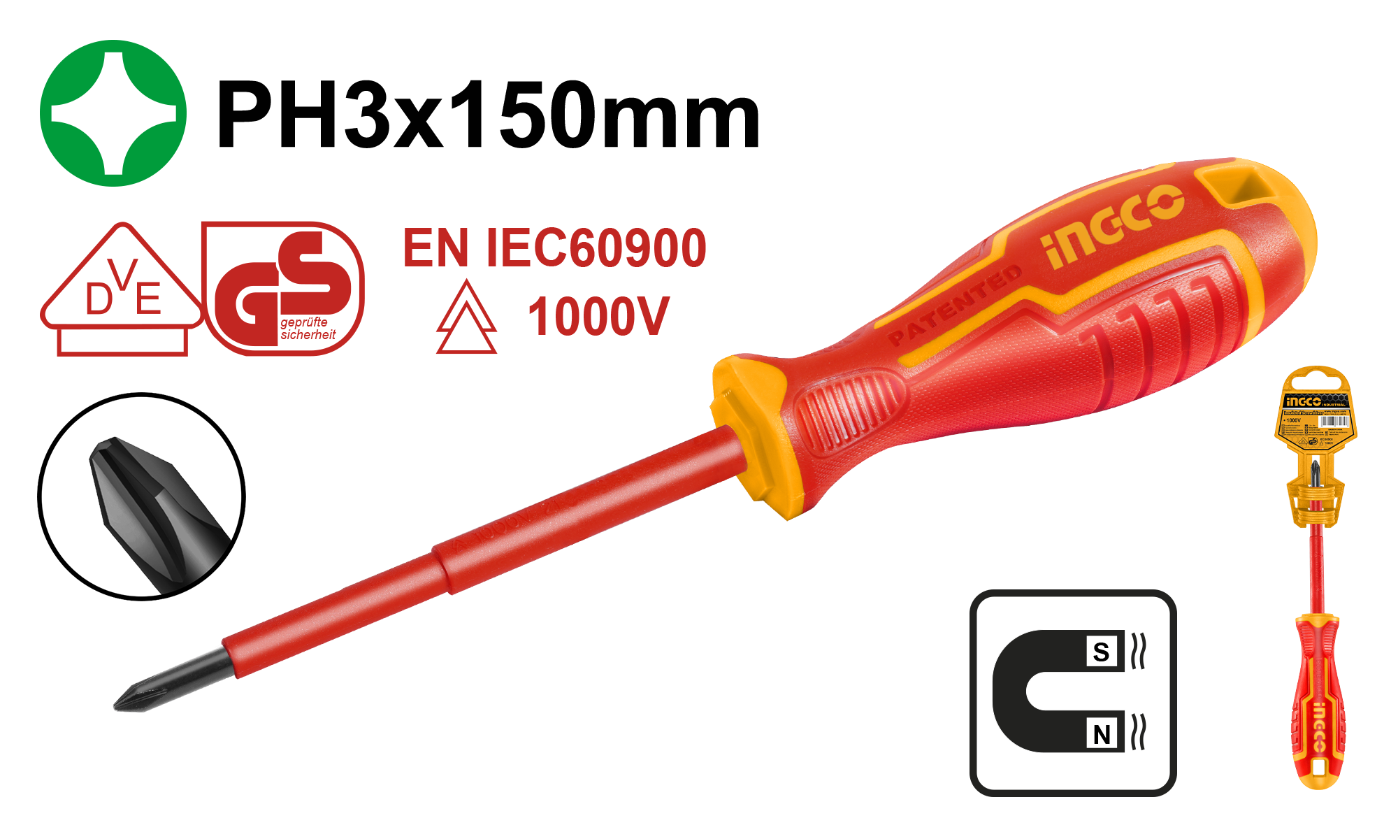 6" Phillips Insulated Screwdriver (ph3*150mm) Ingco hisd81ph3150