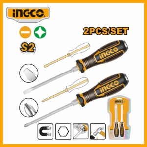 2 Pcs Go-through Screwdriver Ingco Set hgtst0208