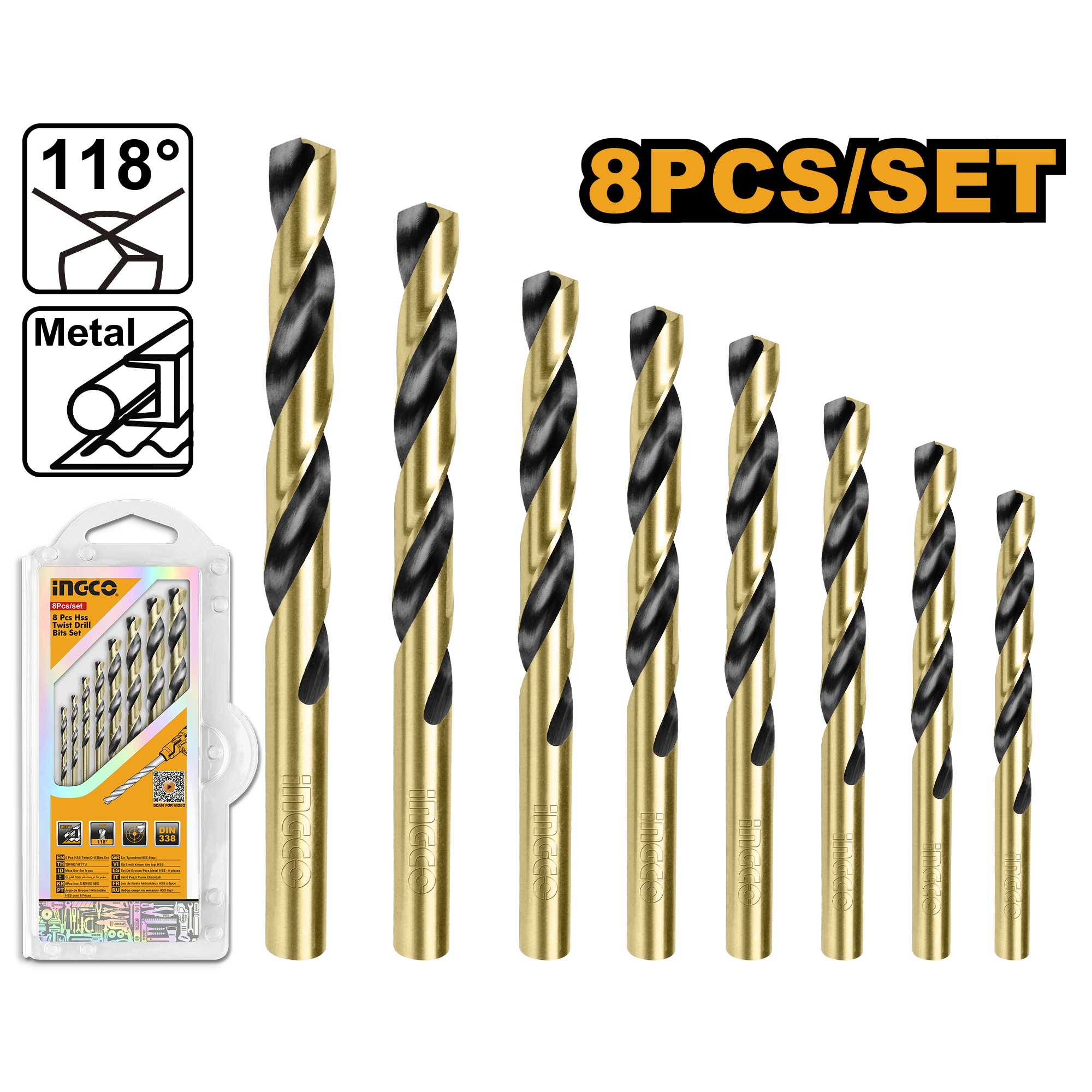8 Pcs Hss Twist Drill Bits Set Ingco akdb0801 2 8 Pcs Hss Twist Drill Bits Set Ingco akdb0801 - Image 2