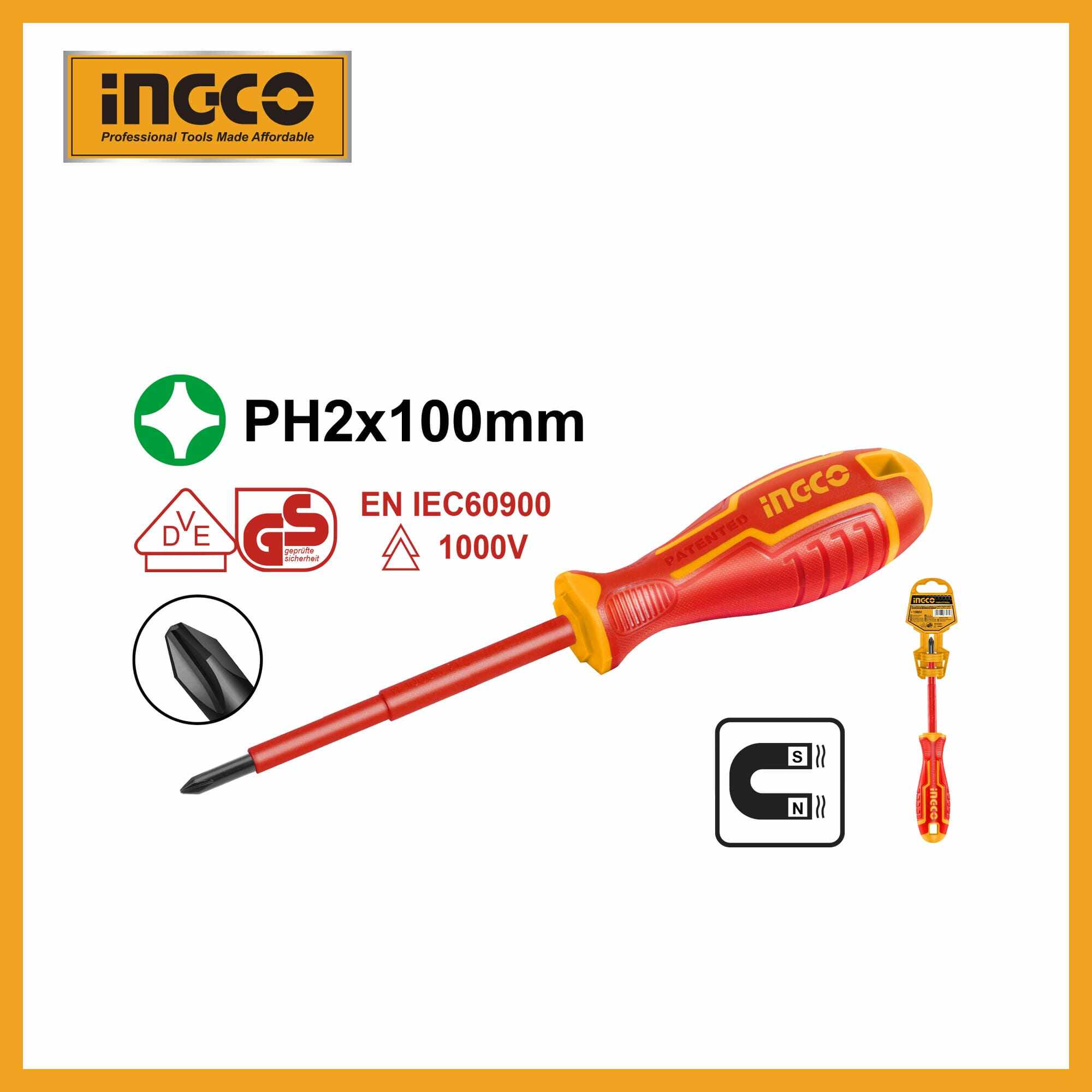 4" Phillips Insulated Screwdriver (ph2*100mm) Ingco hisd81ph2100