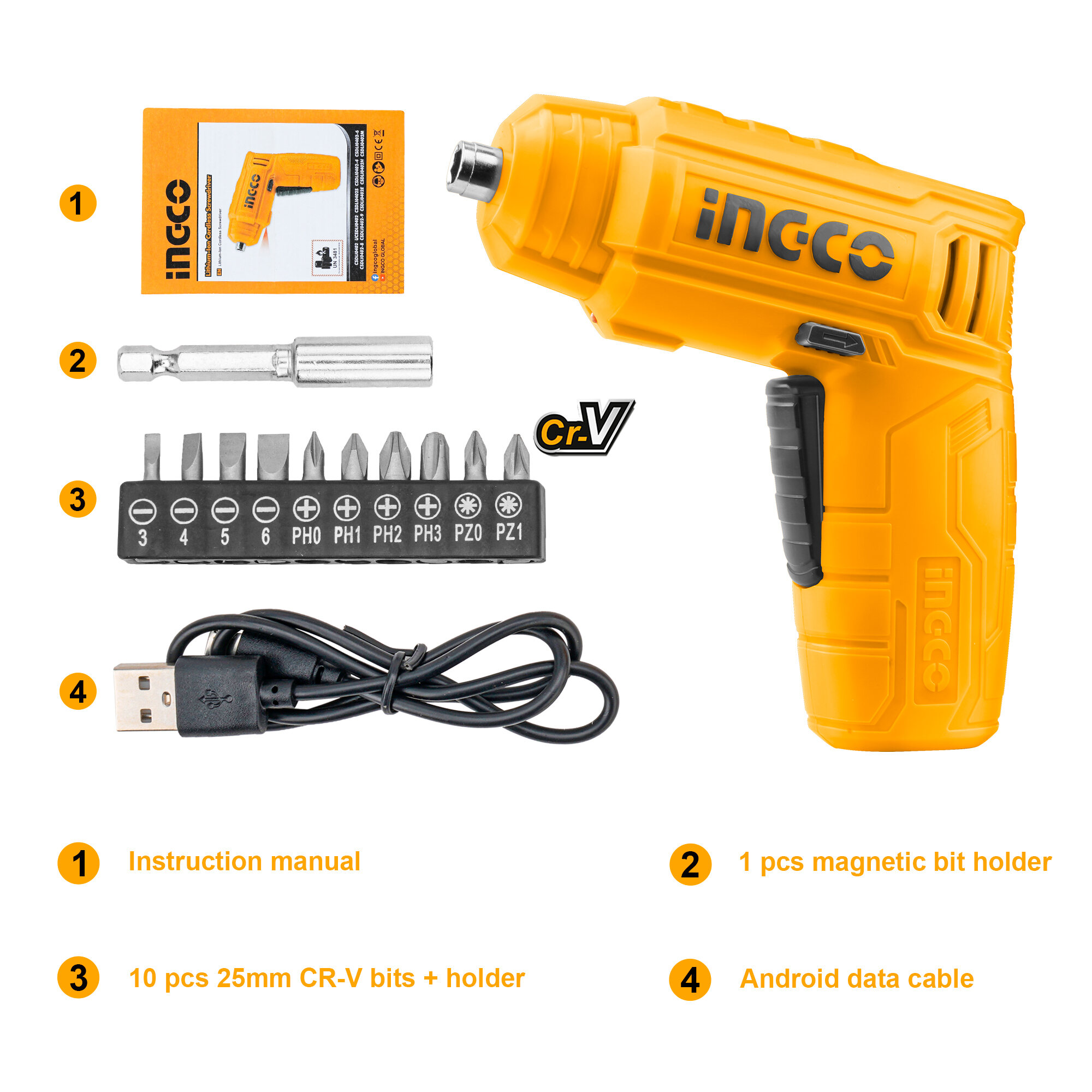 Lithium-ion Industrial Cordless Screwdriver- 4v Ingco csdli0402 3 Lithium-ion Industrial Cordless Screwdriver- 4v Ingco csdli0402 - Image 3
