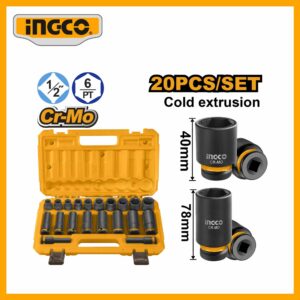 20 Pcs 1/2"Dr. Impact socket set INGCO HKISSD12203L