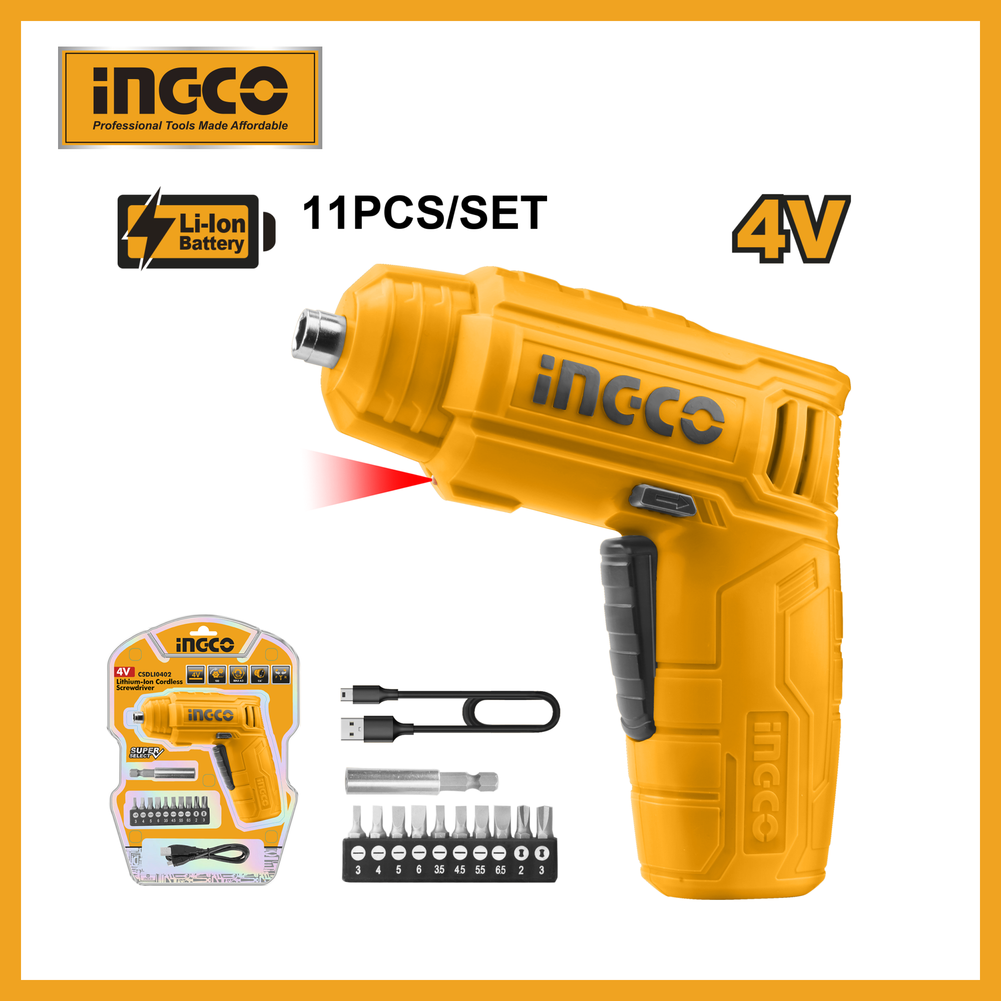 Lithium-ion Industrial Cordless Screwdriver- 4v Ingco csdli0402 1 Lithium-ion Industrial Cordless Screwdriver- 4v Ingco csdli0402