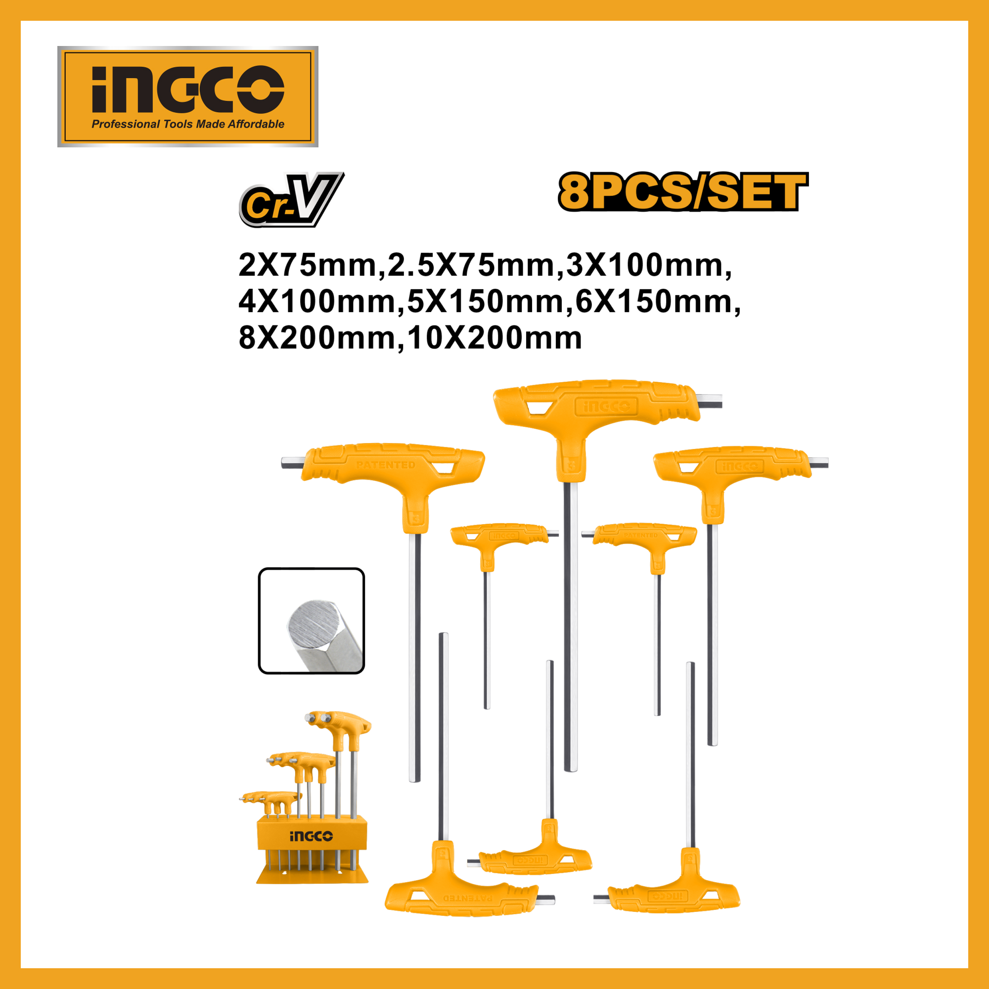 8 Pcs T-handle Hex Wrench Set Ingco hhkt80818