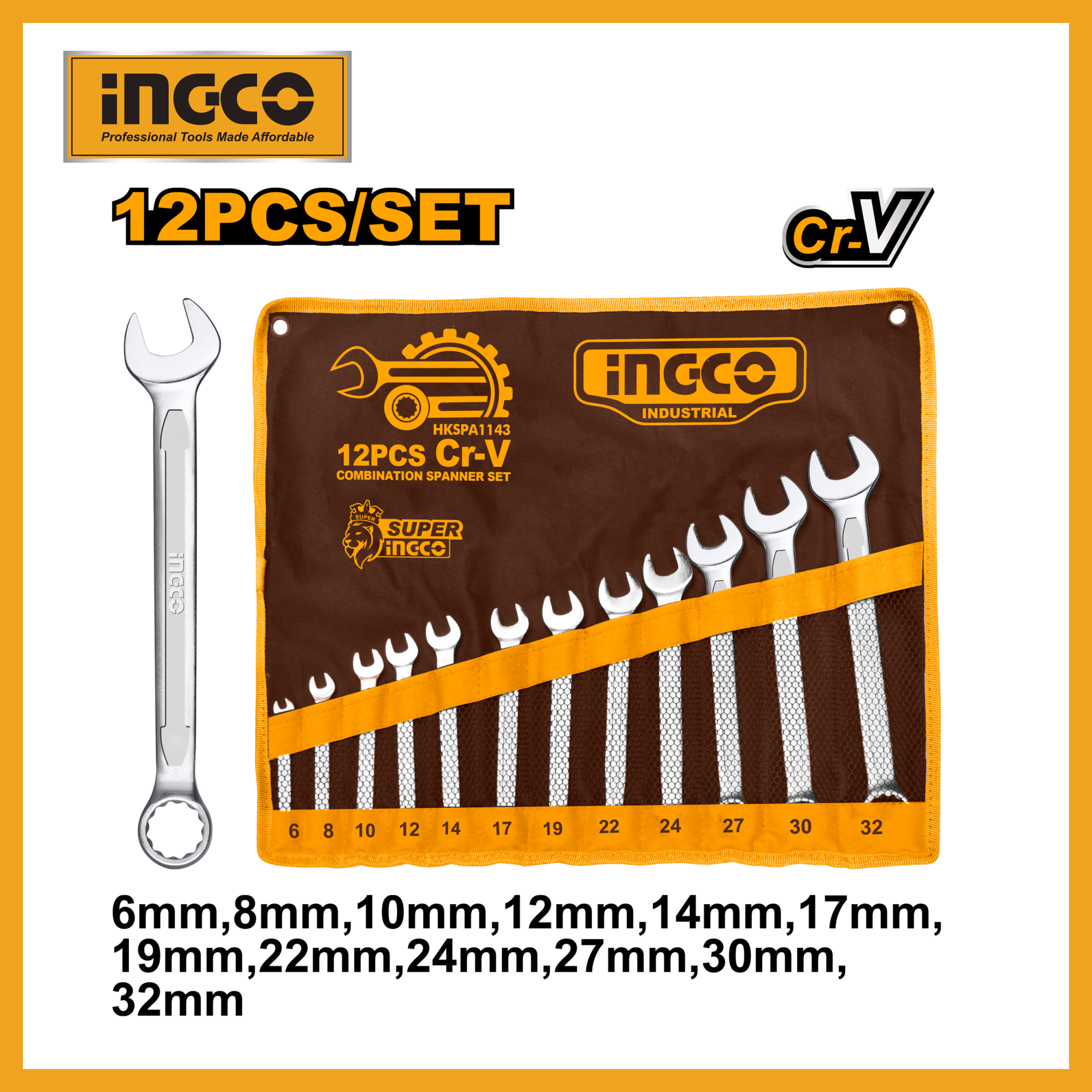 Combination Spanner Set (6-32mm) Ingco hkspa1143