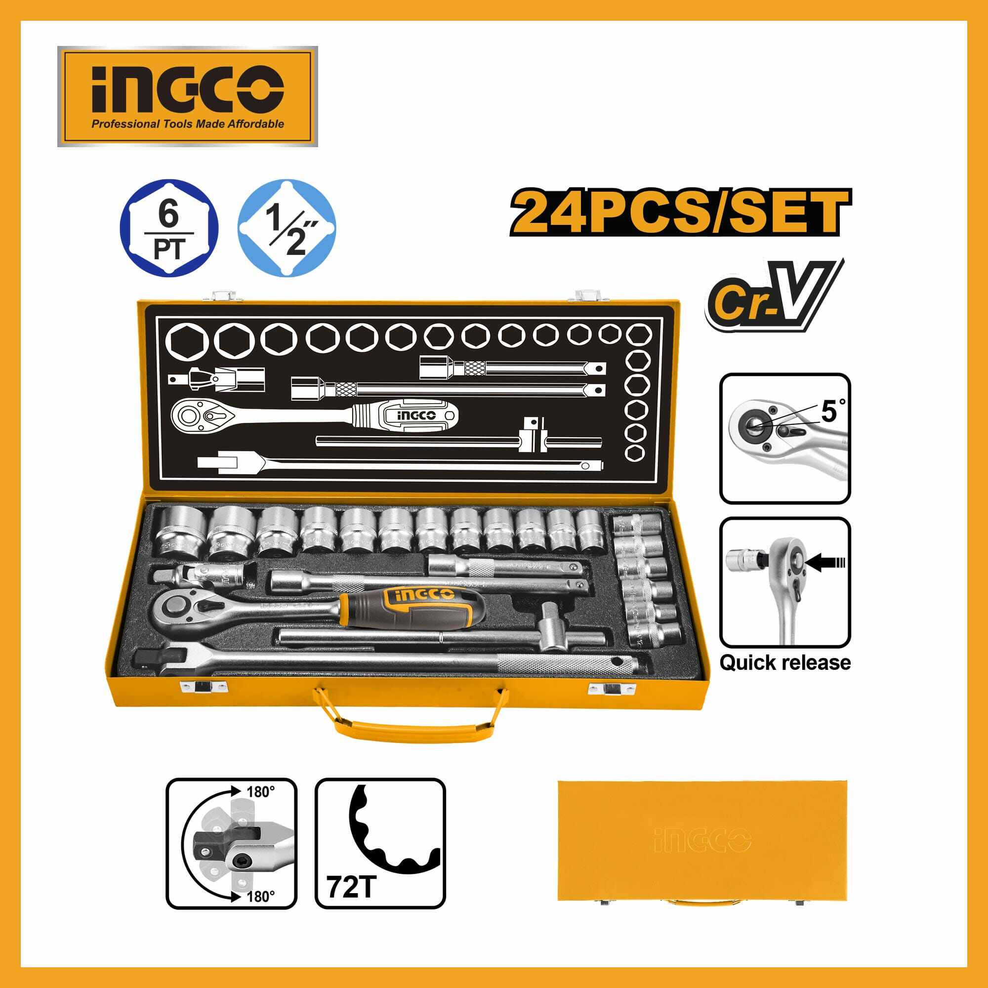 24 Pcs 1/2" Socket Set Ingco hkts12242