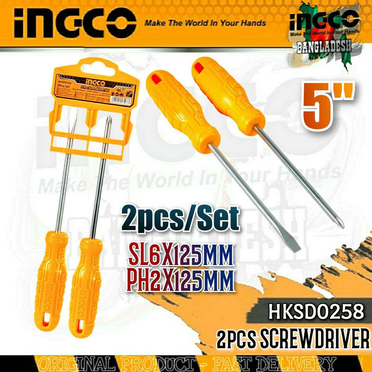 2 Pcs Screwdriver Set Ingco hksd0258