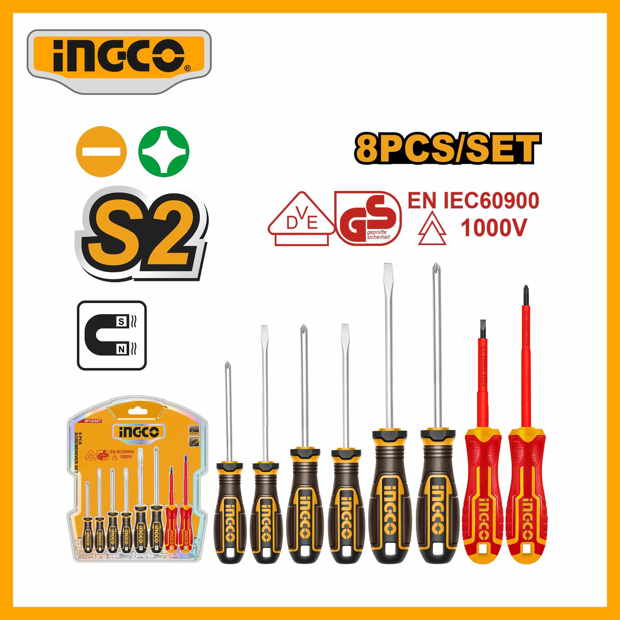 8 Pcs Screwdriver Set Ingco hksds0838