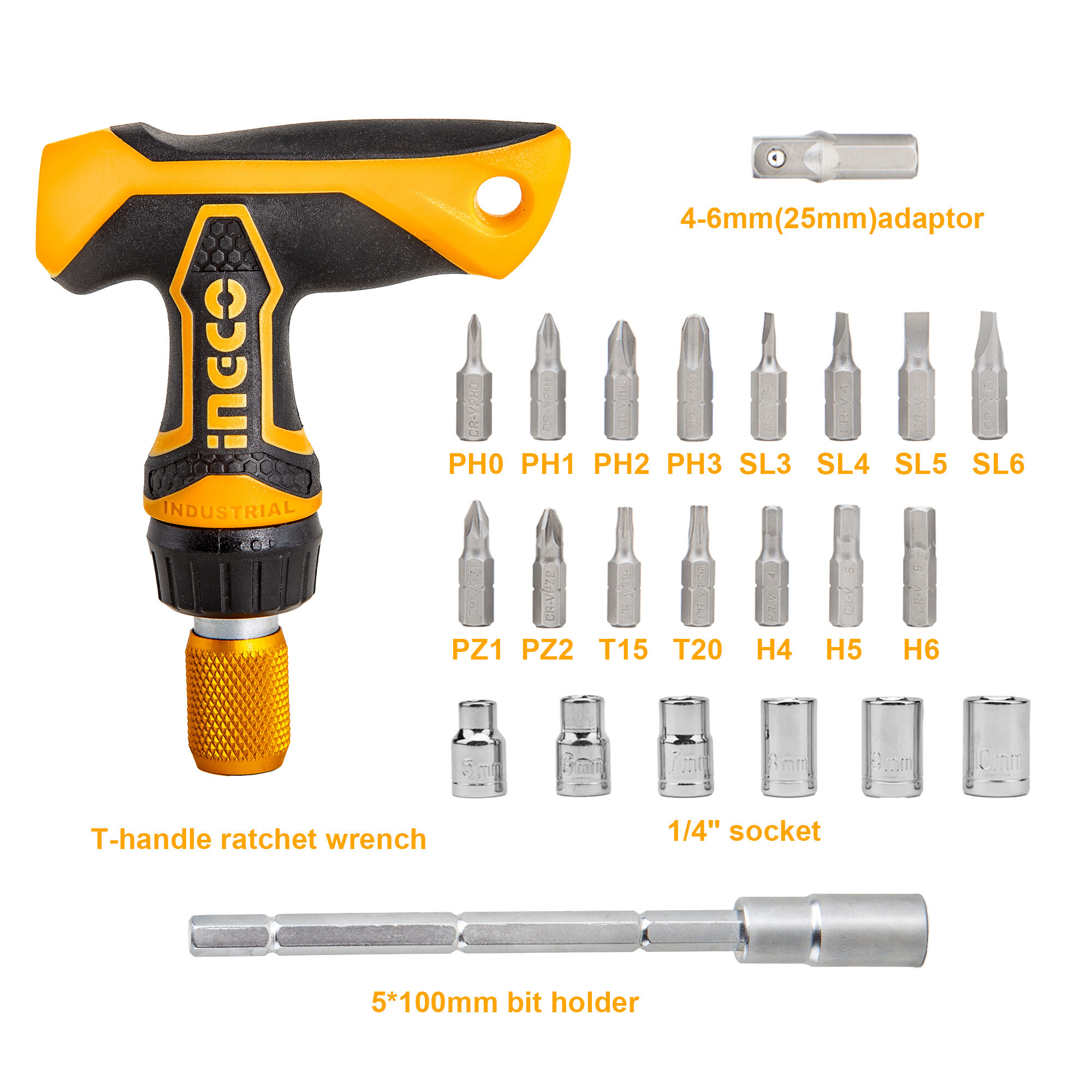 24 Pcs T-handle Wrench Screwdriver Set Ingco hksdb0188