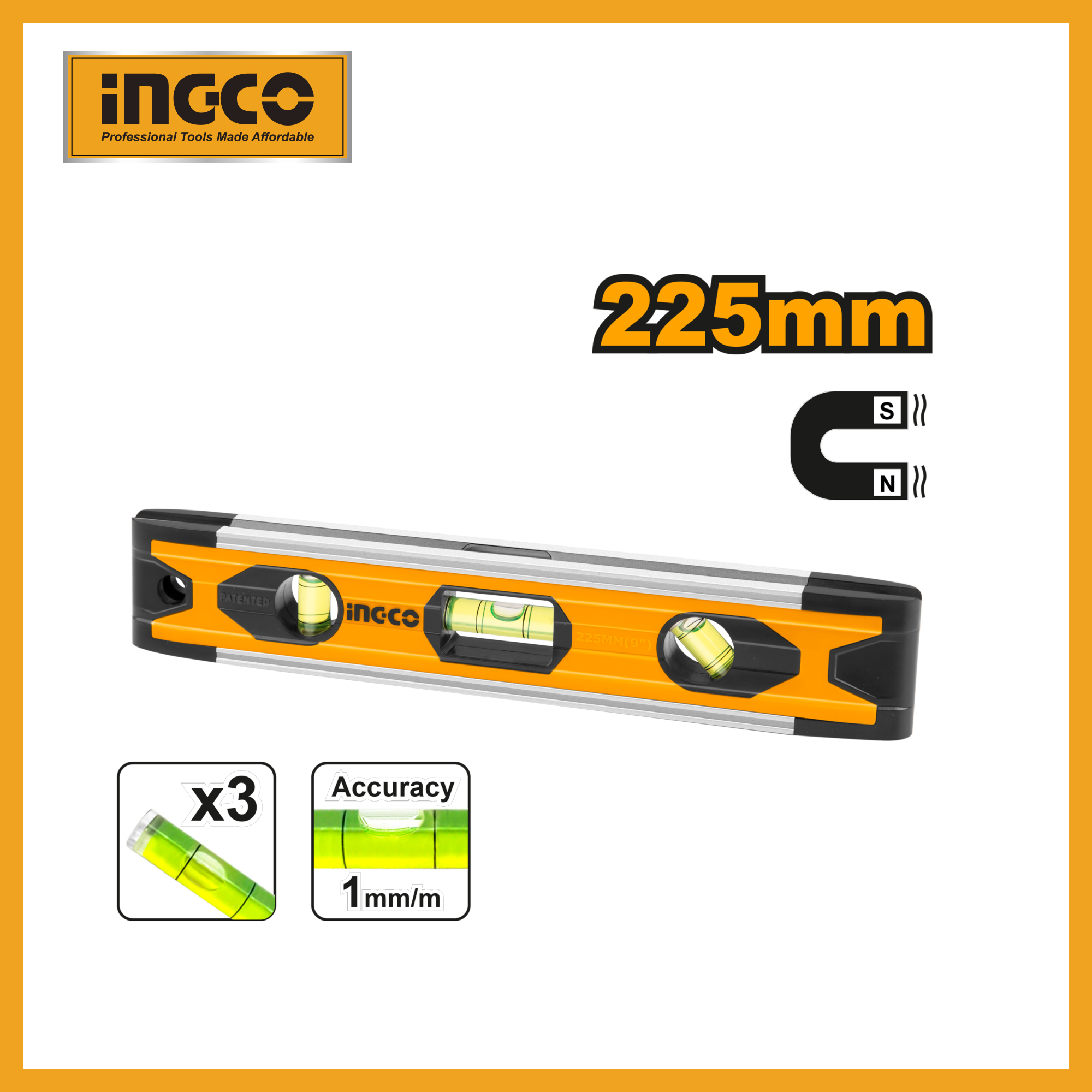 Spirit Level 9" (magnetic) Ingco hmsl01030