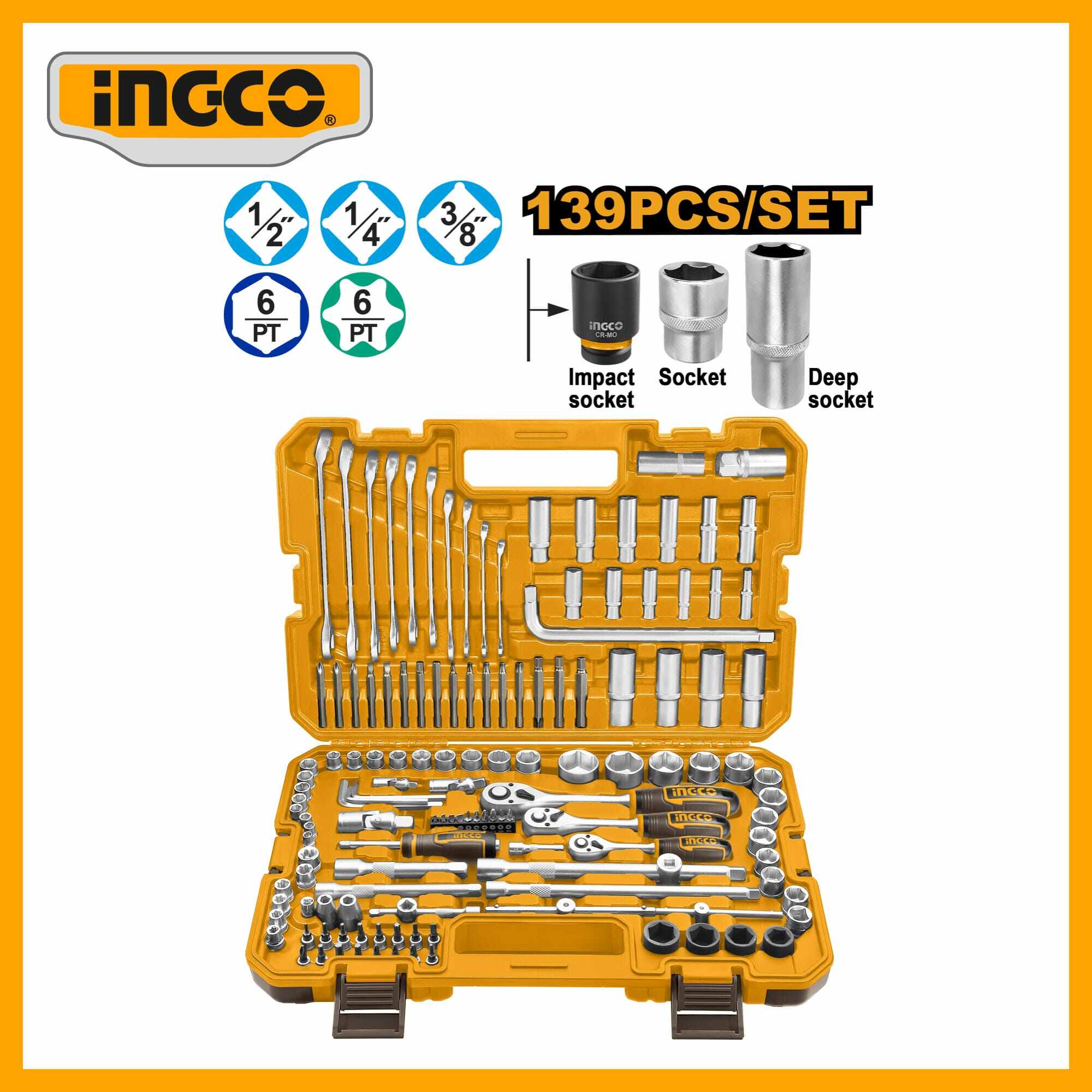 139 Pcs Combination Tools Set Ingco hkthp21391