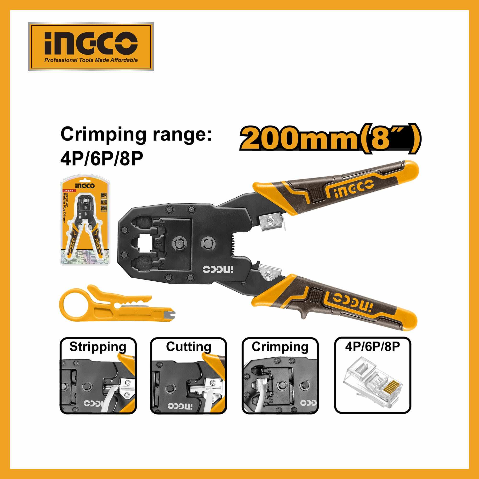 Modular Plug Crimper 8" Ingco hmpc1468p