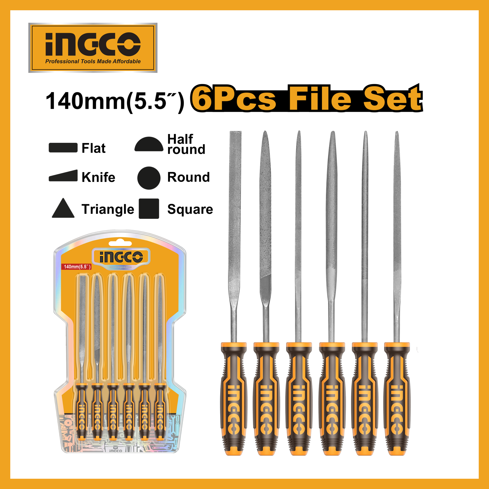 6 Pcs File Set Ingco hktf63