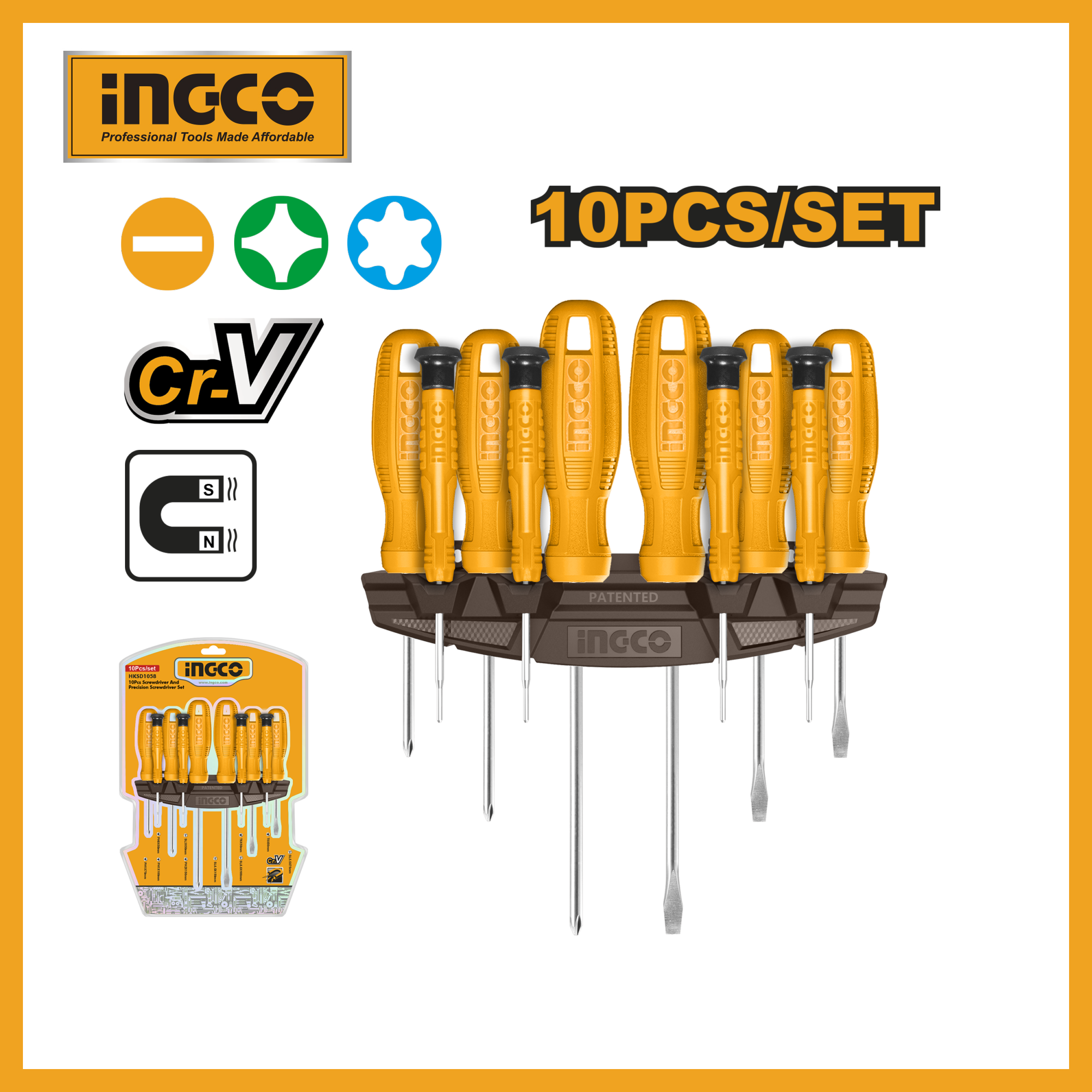 10 Pcs Screwdriver And Precision Screwdriver Set Ingco hksd1058