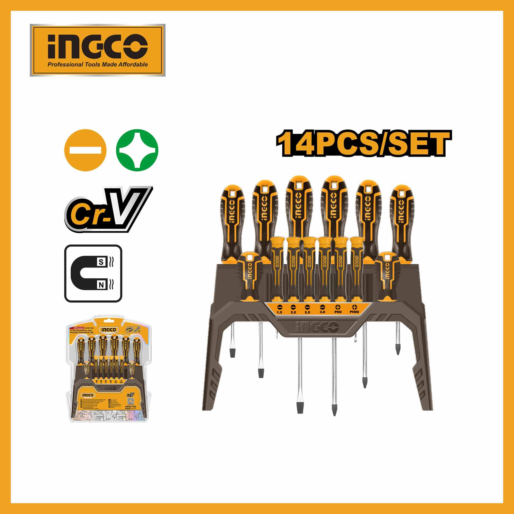 14 Pcs Screwdriver And Precision Screwdriver Set Ingco hksd1428