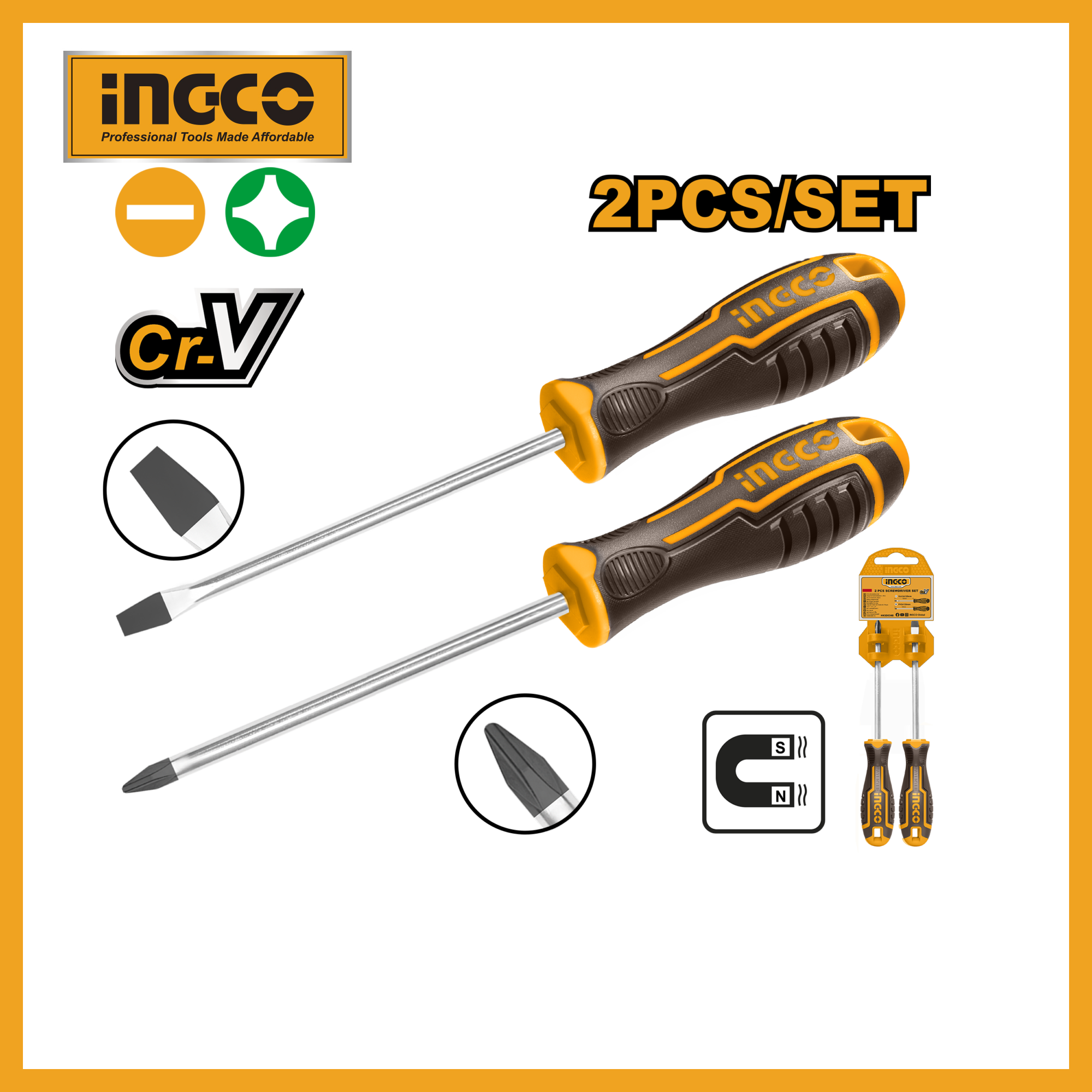 2 Pcs Screwdriver Set Ingco hksd0248