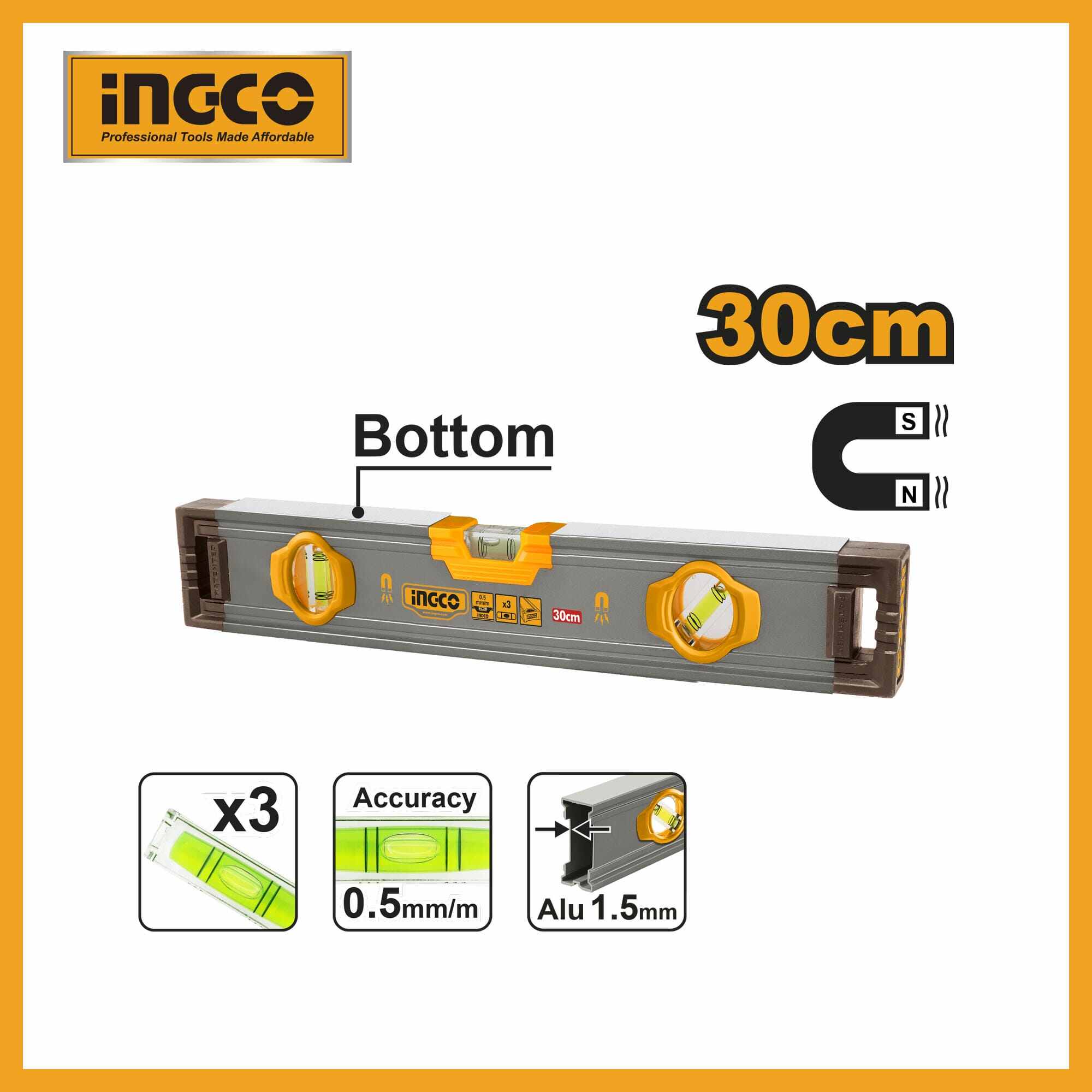 Spirit Level 30cm (magnetic) Ingco hsl38030m