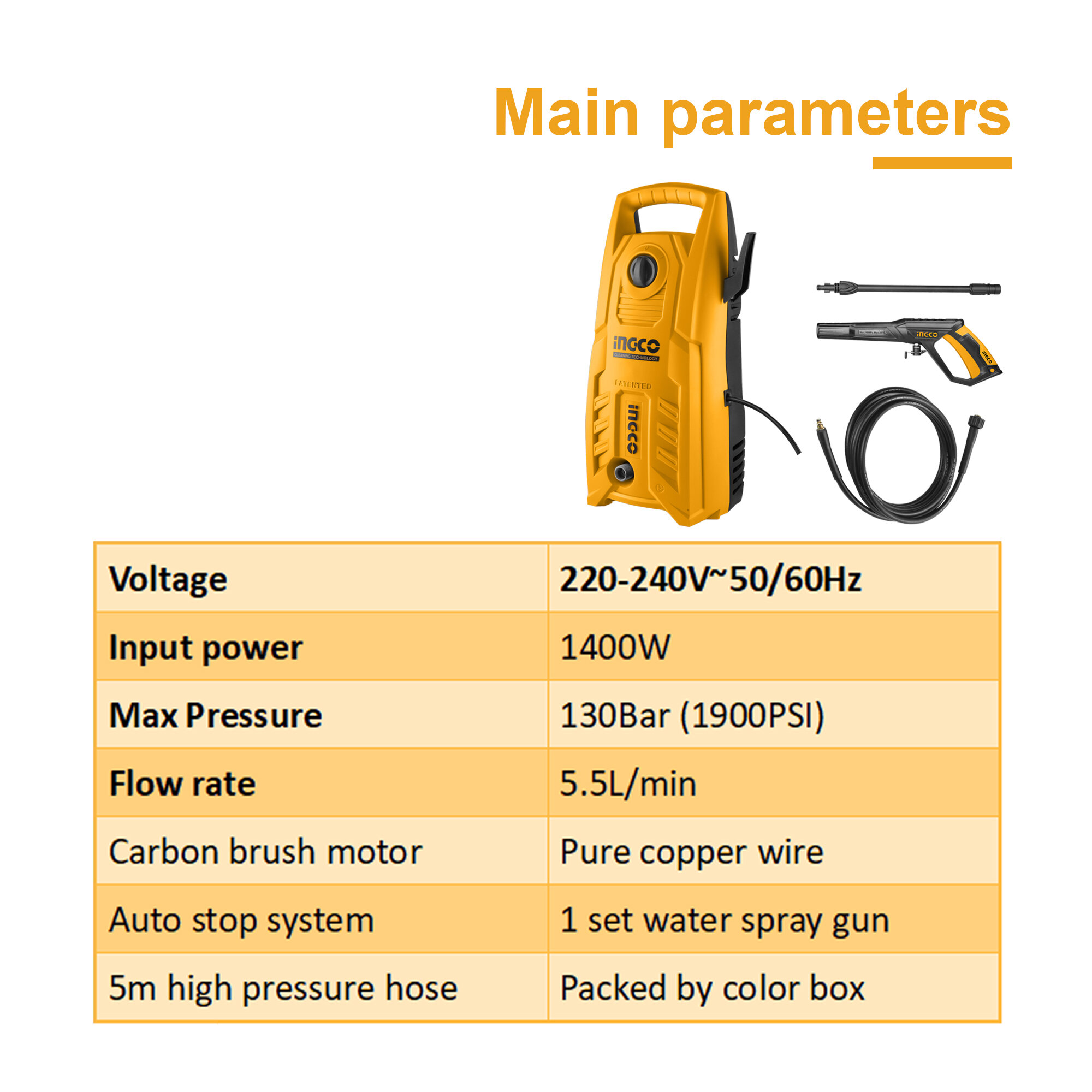Pressure Washer 1400w Ingco hpwr14008