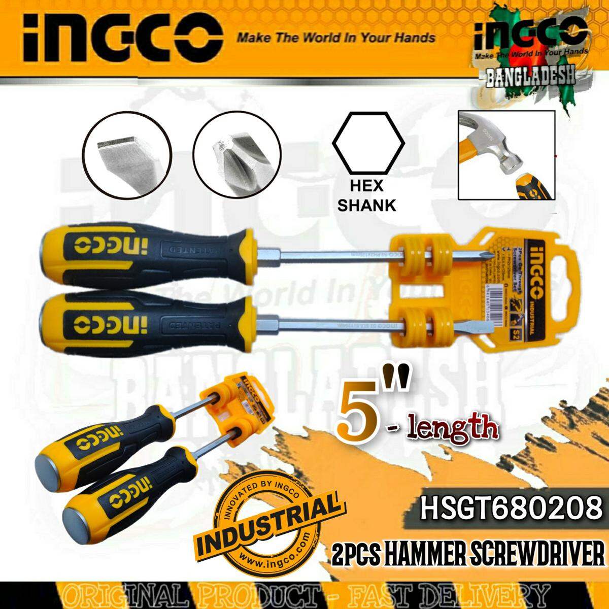 2 Pcs Go-through Screwdriver Ingco Set hsgt680208