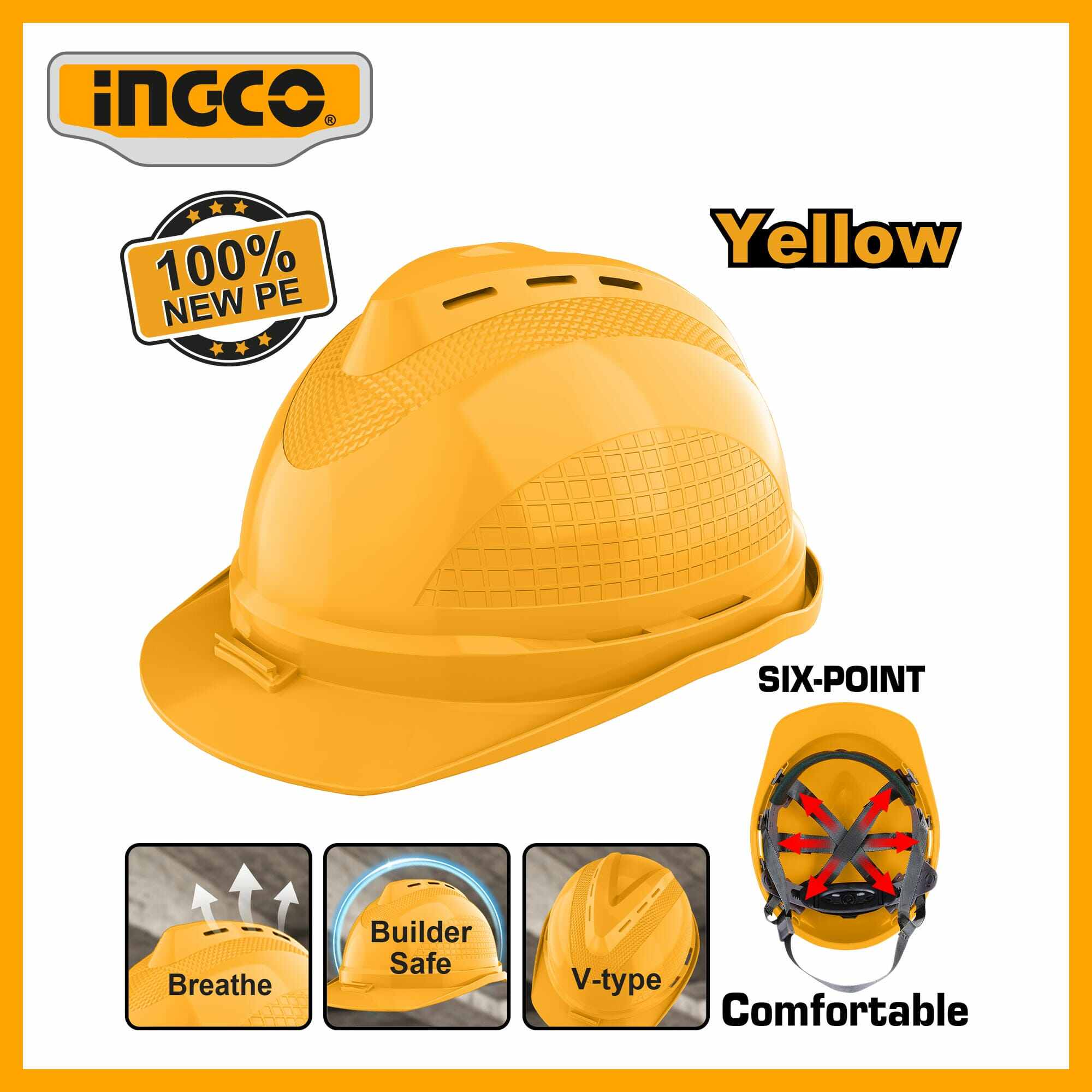 Safety Helmet Industrial Ingco (colour : Yellow) hsh801