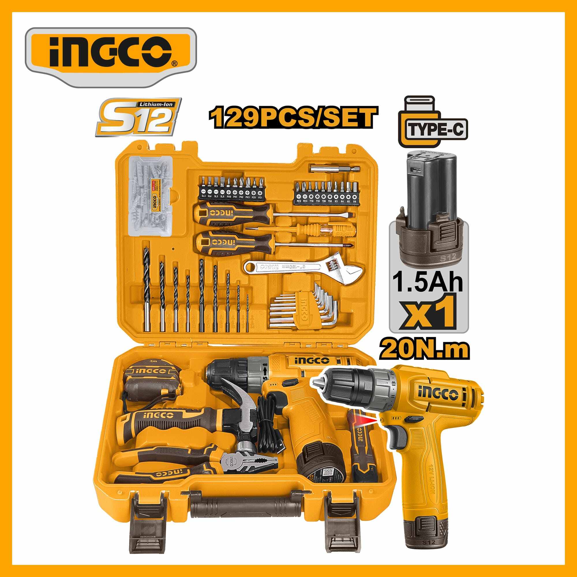 129 Pcs Tools set Ingco INGCO HKTHP11291