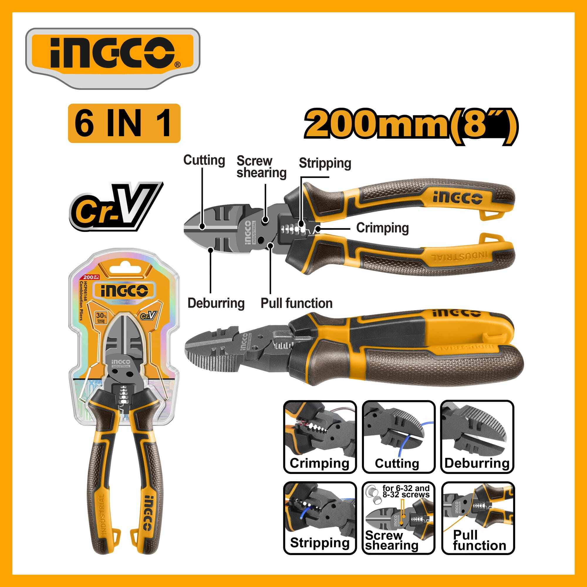 6-in-1 Multi-function diagonal cutting pliers INGCO HMFDCP28200