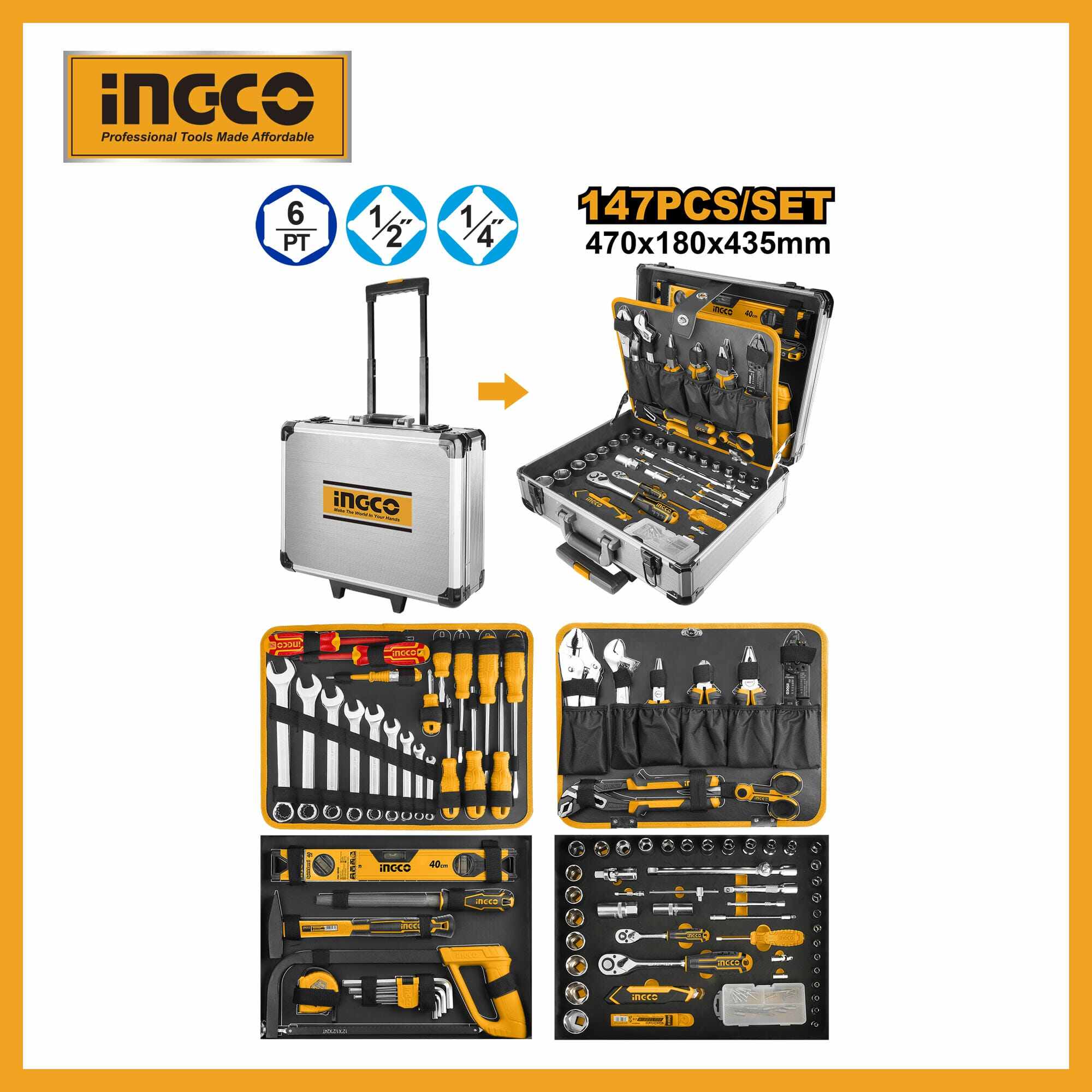 147 Pcs Handtools Set Ingco hkthp21471