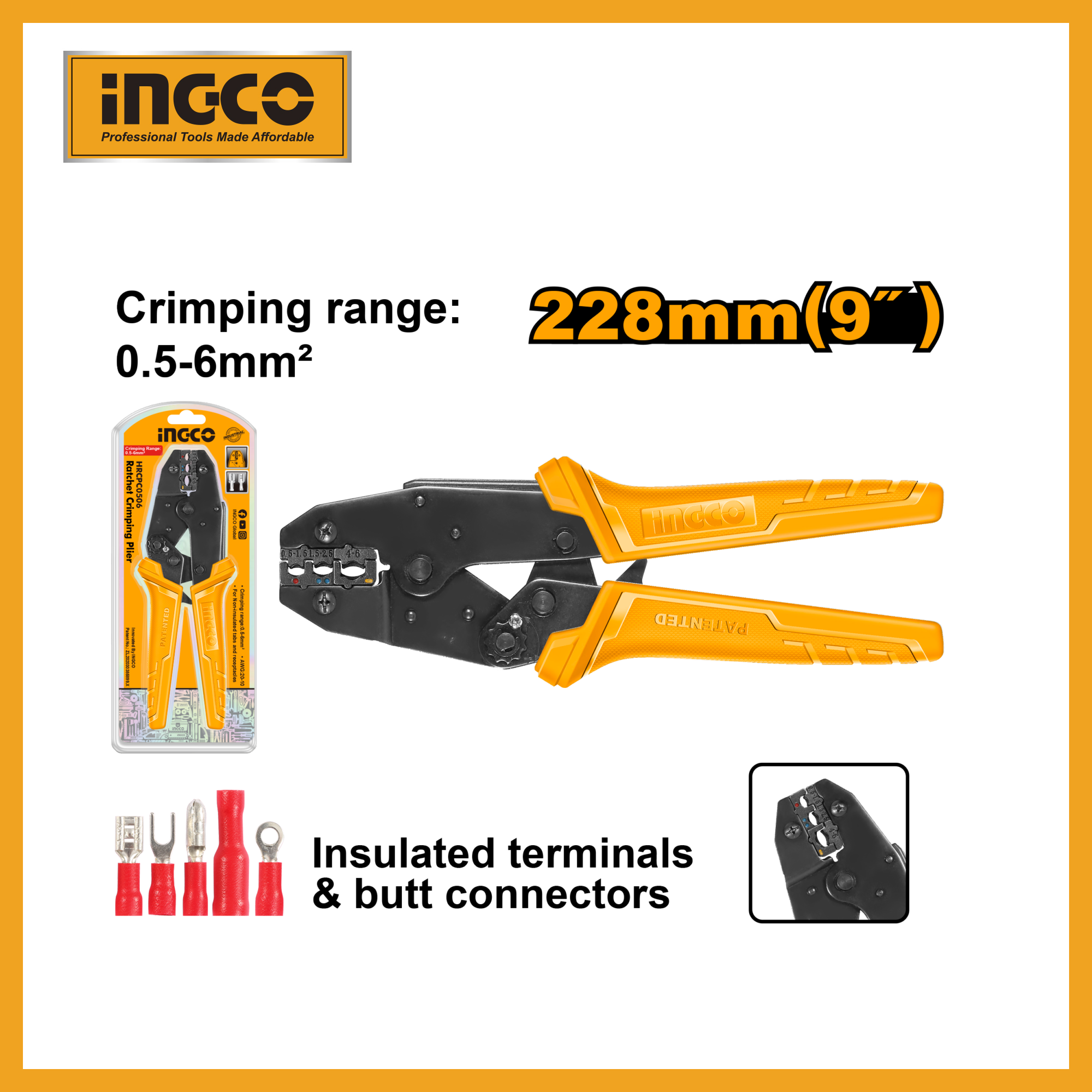 Ratchet Crimping Plier 9" Ingco hrcpj0506