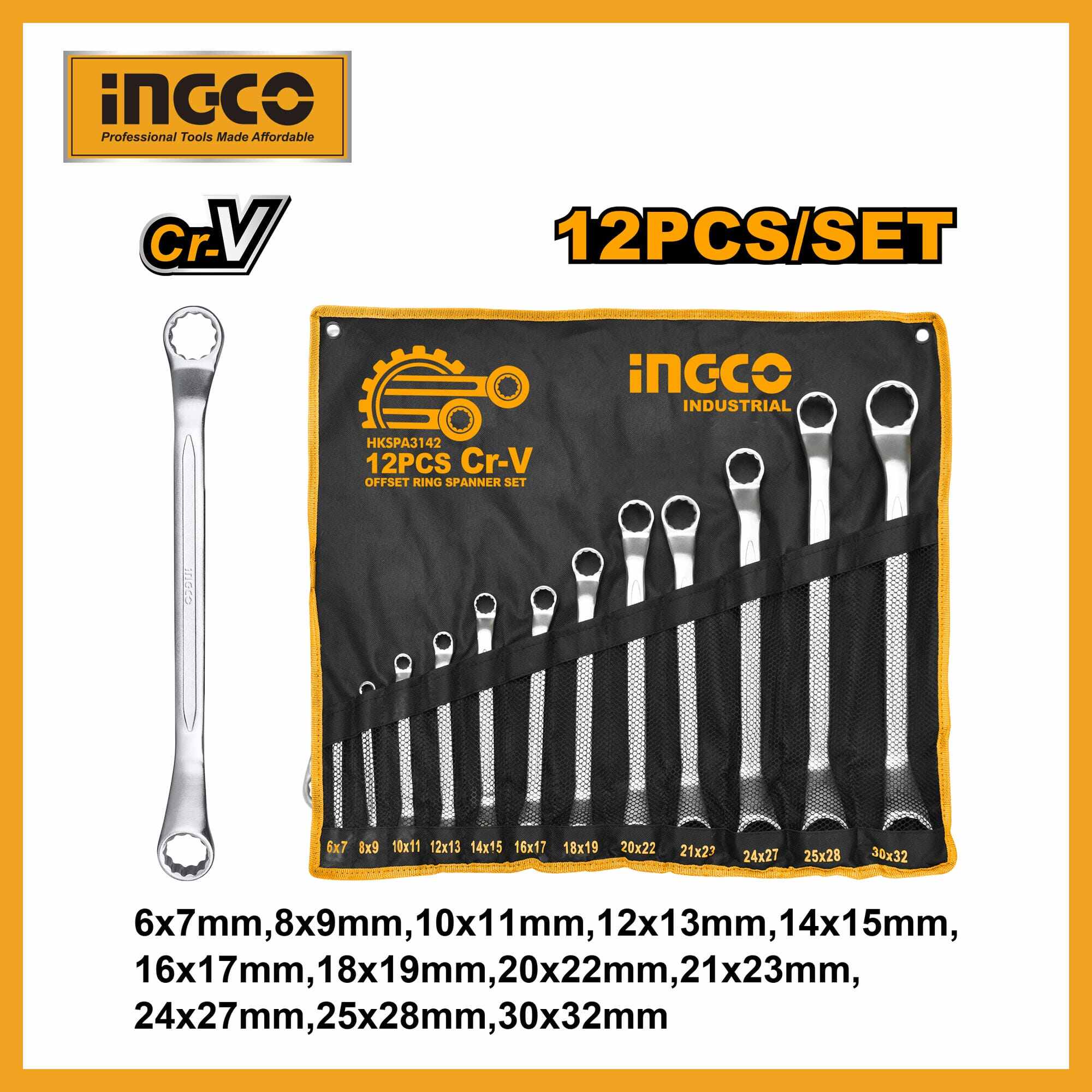 Offset Ring Spanner Set (6-32mm) Ingco hkspa3142