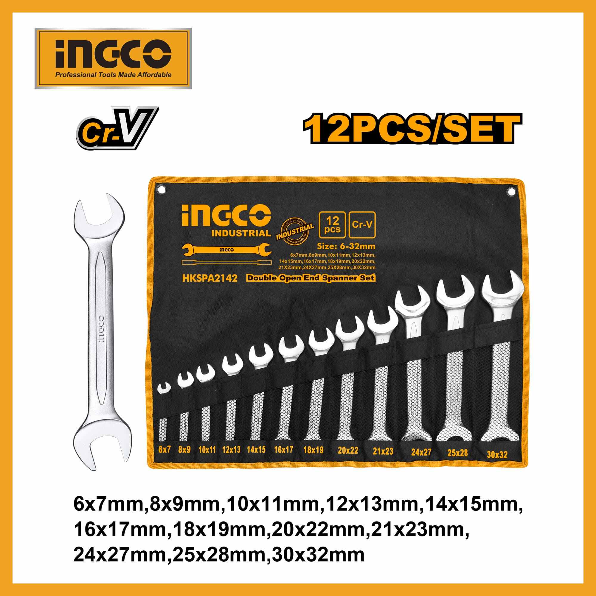 Double Open End Spanner Set Ingco hkspa2142