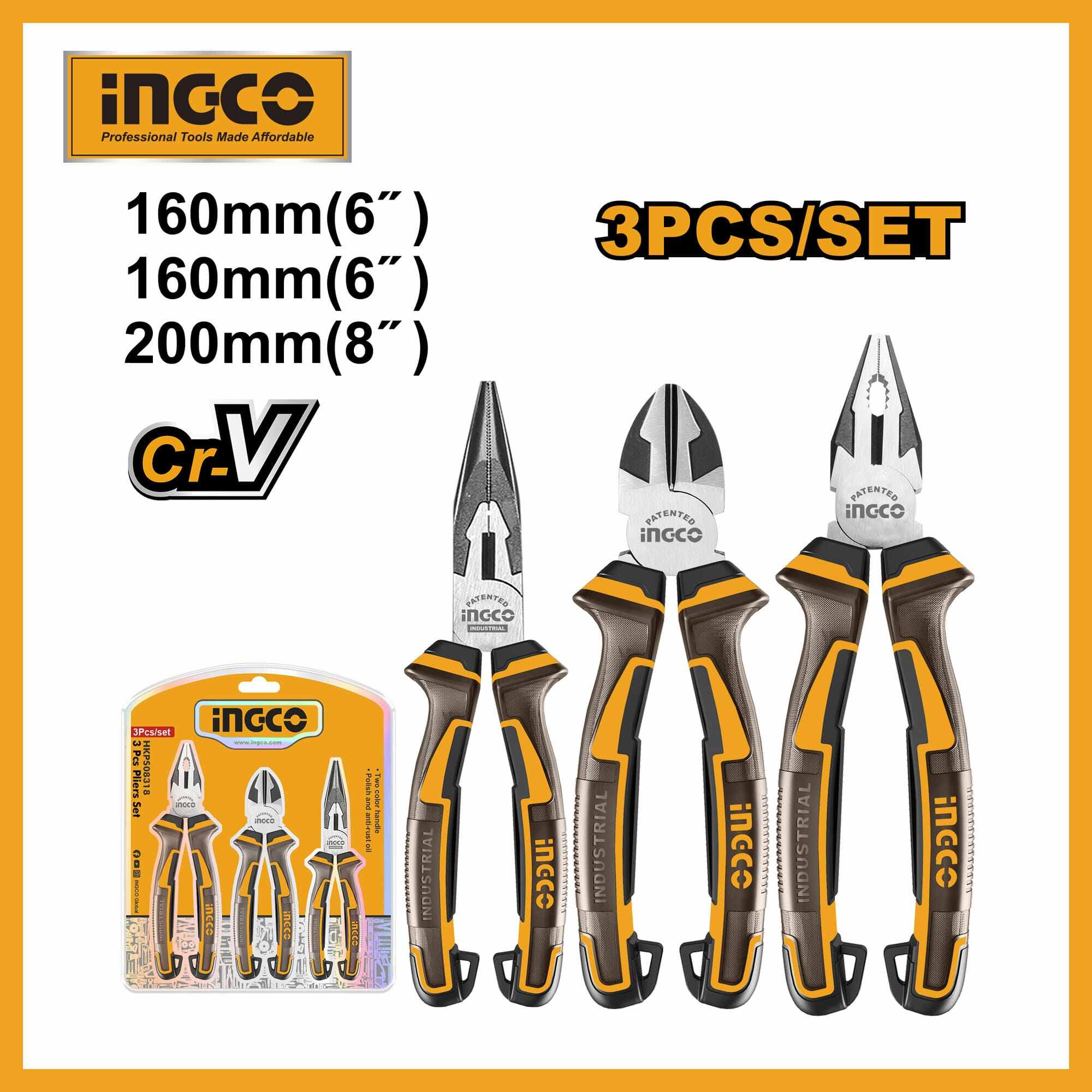 3 Pcs Pliers Set Ingco hkps28318