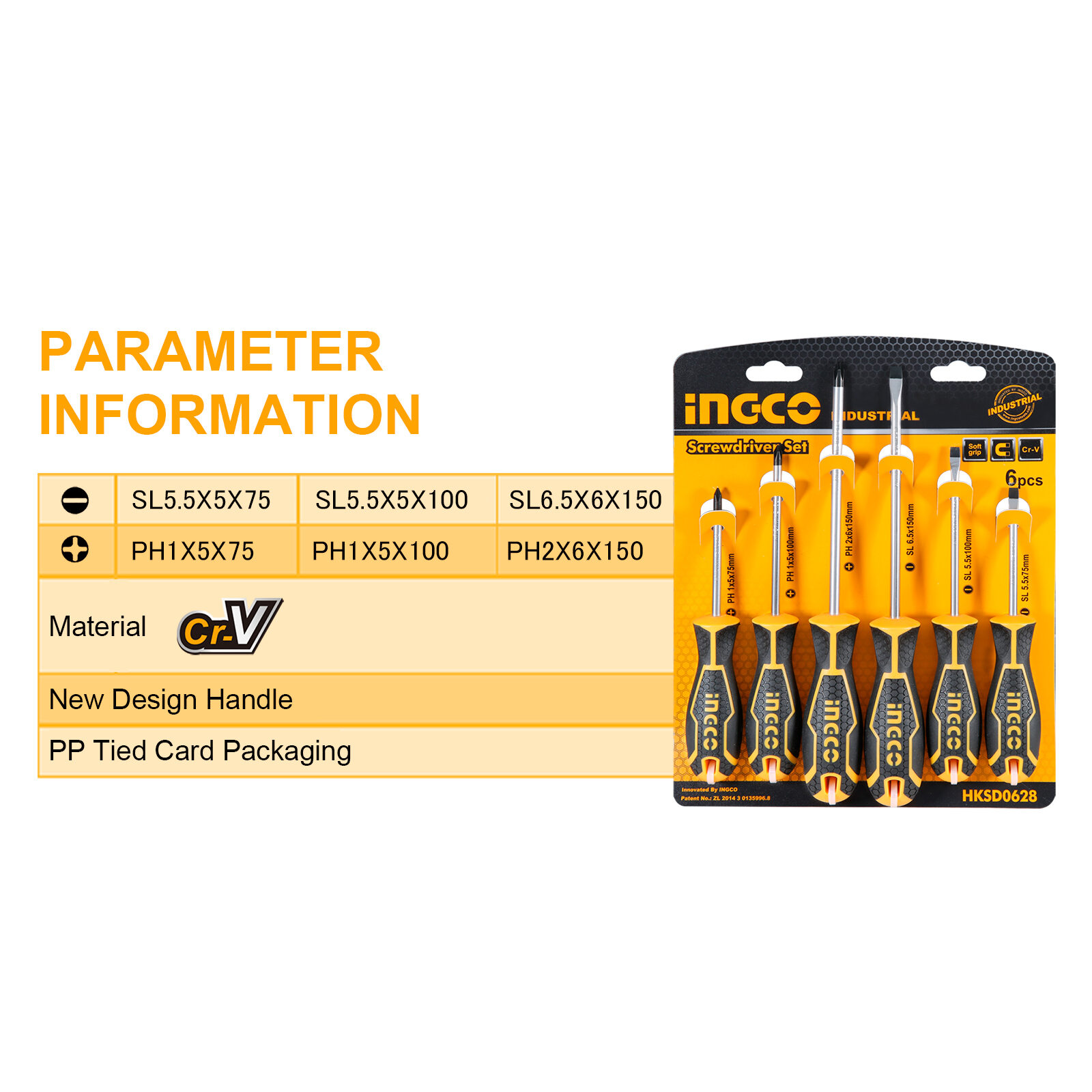 6 Pcs Screwdriver Set Ingco hksd0628