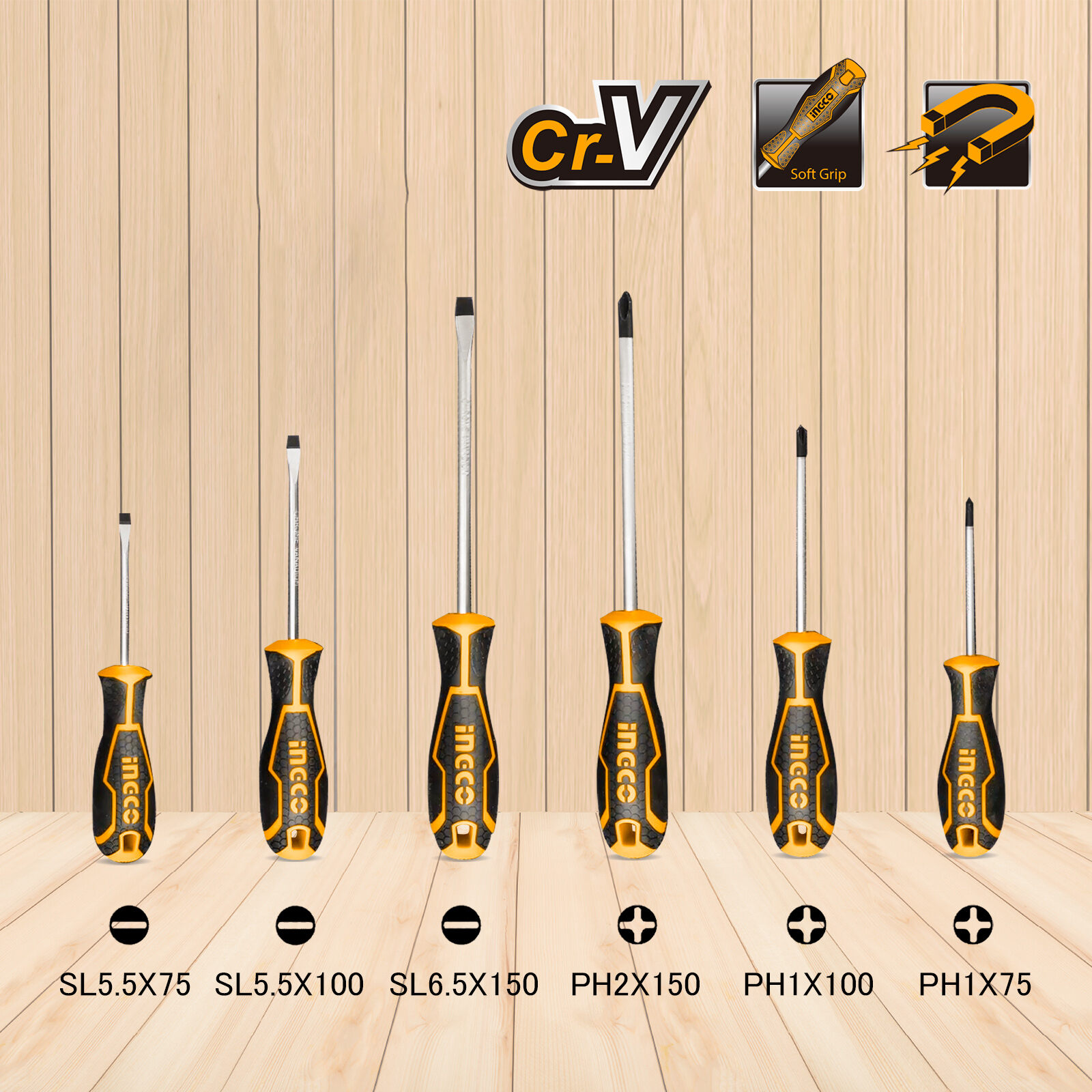 6 Pcs Screwdriver Set Ingco hksd0628